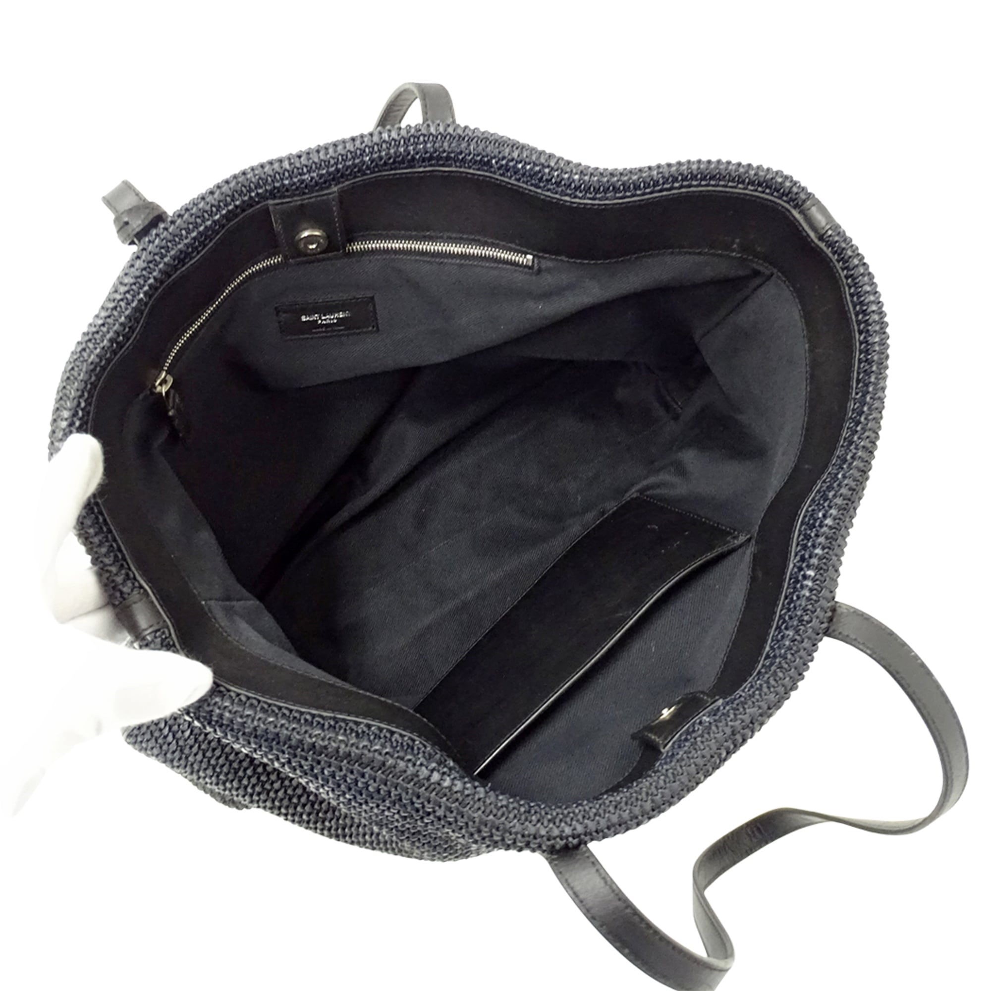 Saint Laurent Black Raffia Handbag Tote Bag (Pre-Owned)