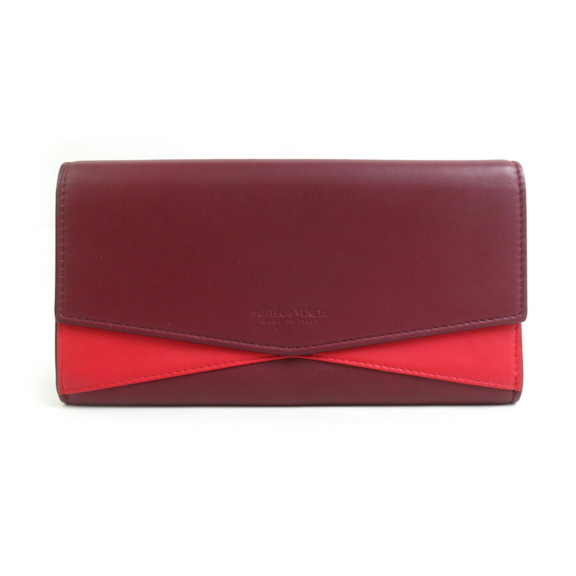 Bottega Veneta Bordeaux Red Color Leather Long Wallet (Bi-Fold) (Pre-Owned)