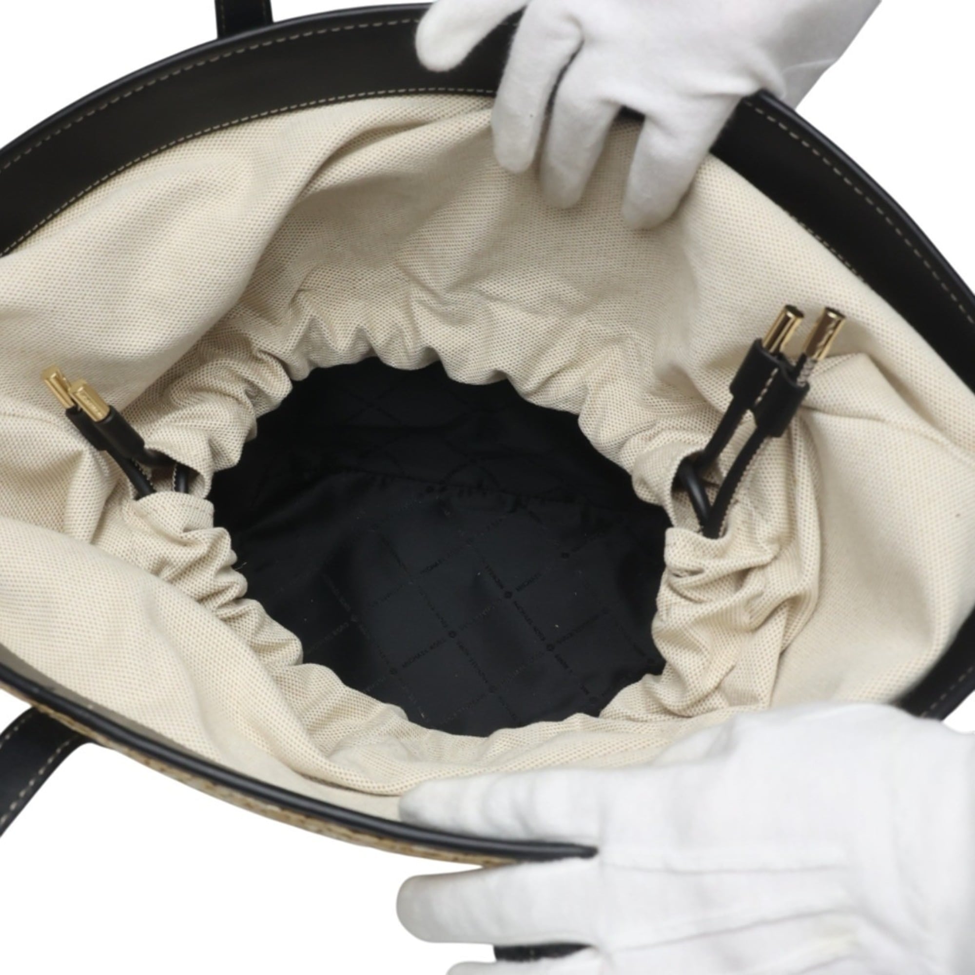 Michael Kors Black Ivory Canvas Leather Handbag (Pre-Owned)
