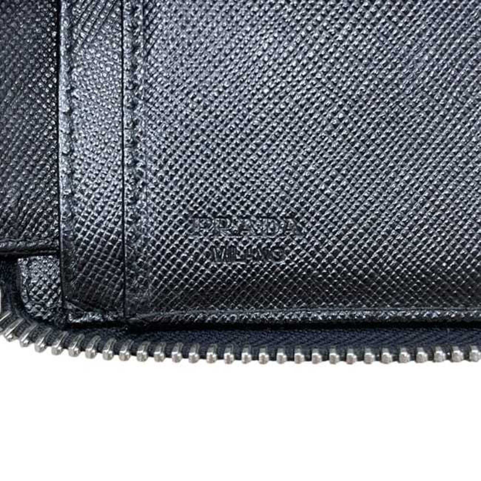 Prada Black Nero Saffiano Triangle Long Wallet (Bi-Fold) (Pre-Owned)