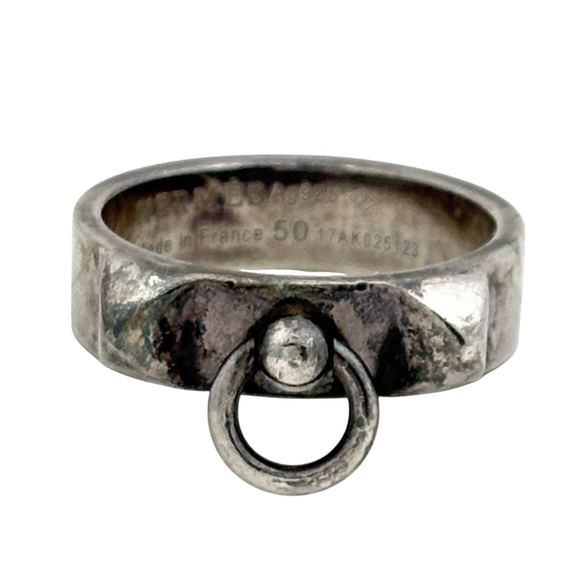 Hermes Collier De Chien Cyan Silver 925 Band Ring (Pre-Owned)