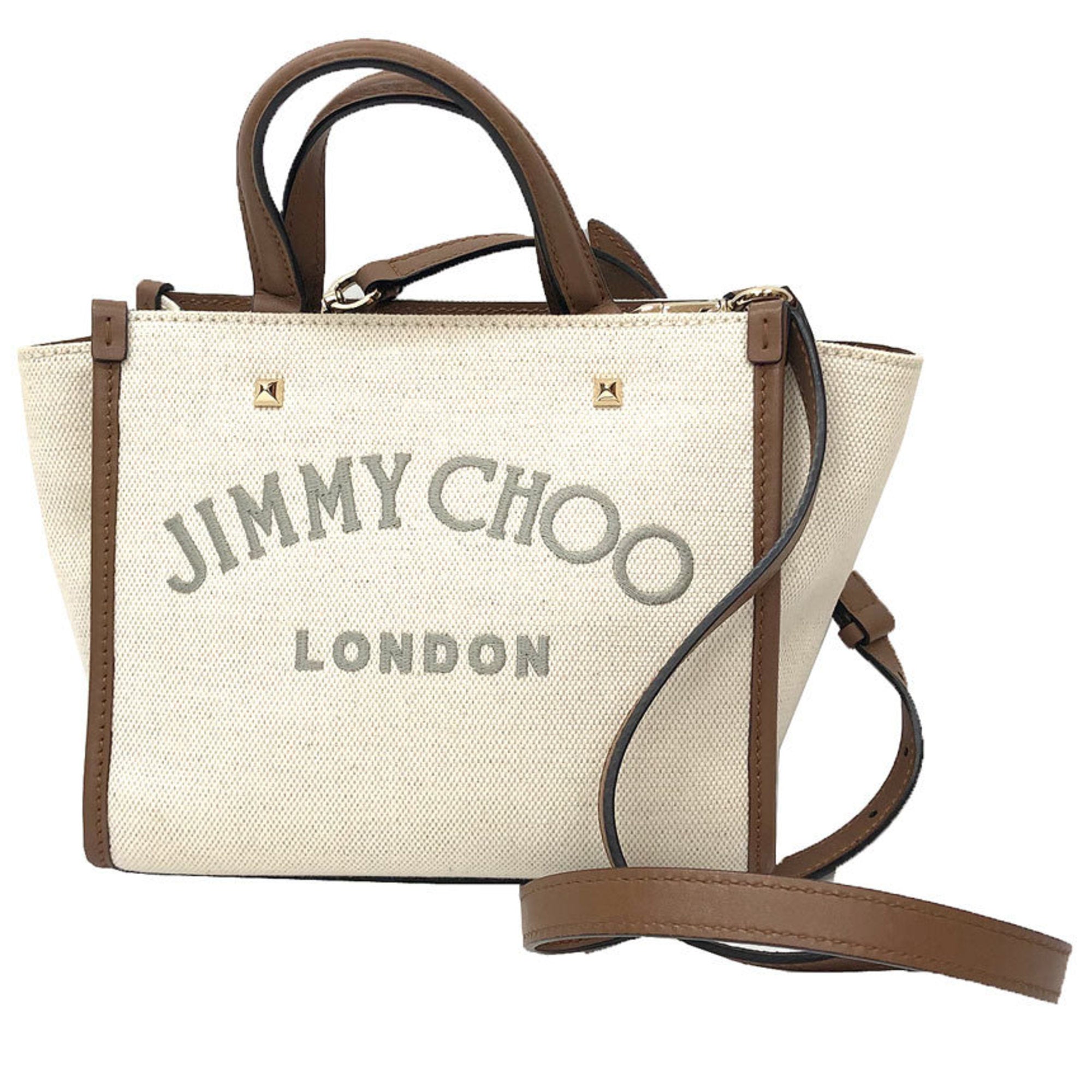 Jimmy Choo Beige Camel Cotton Canvas Shoulder Bag Tote Bag (Pre-Owned)
