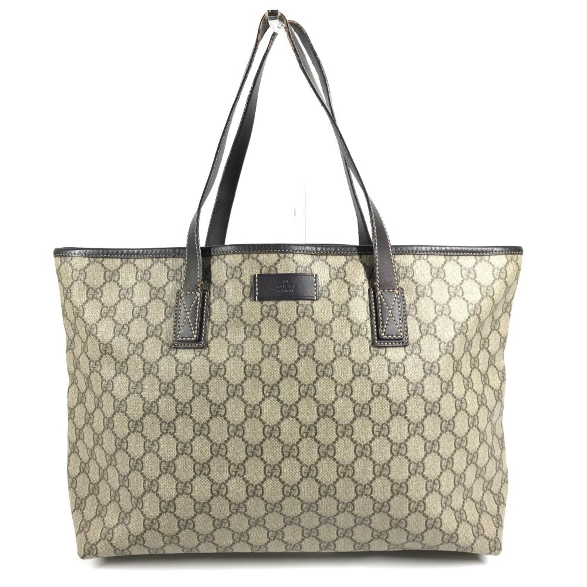 Gucci Beige Dark Brown Gg Supreme Leather Shoulder Bag Tote Bag (Pre-Owned)