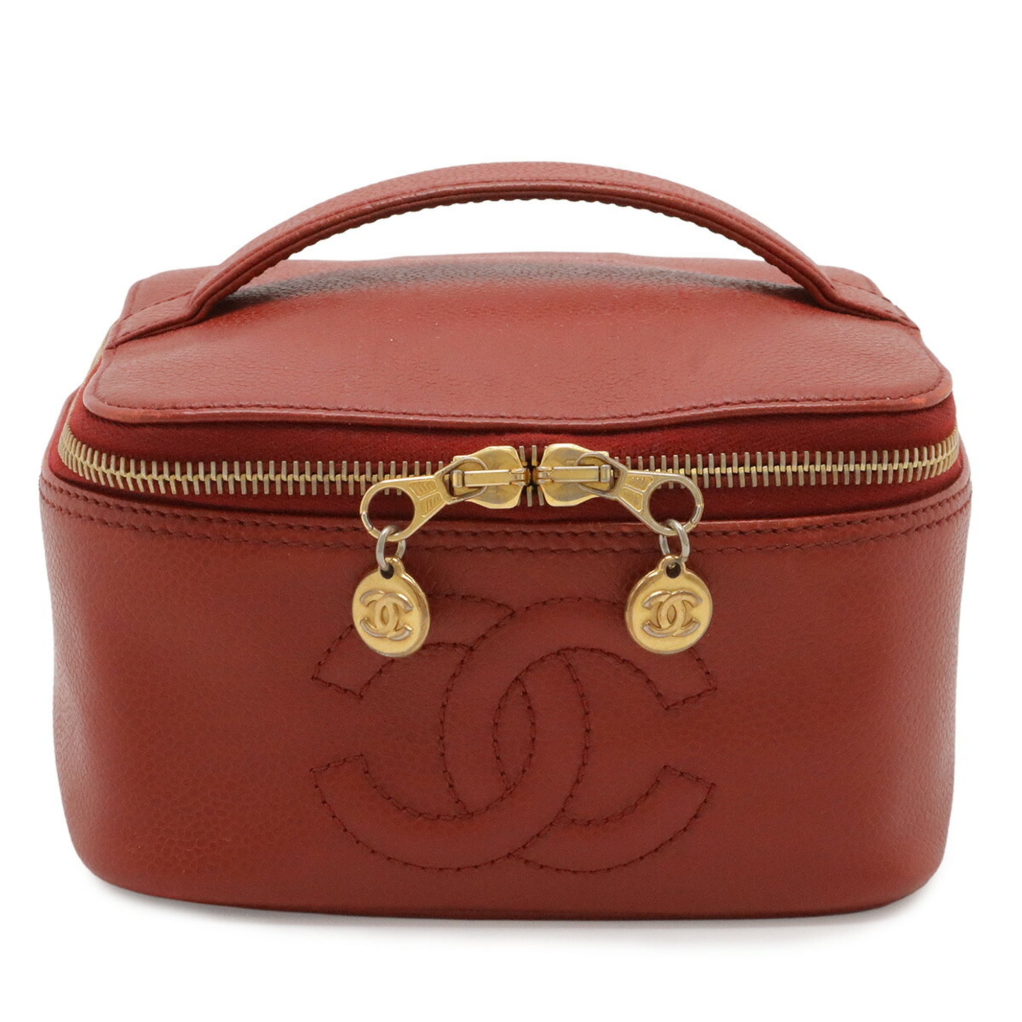 Chanel Red Color Grained Calfskin Handbag Pouch Vanity Bag (Pre-Owned)
