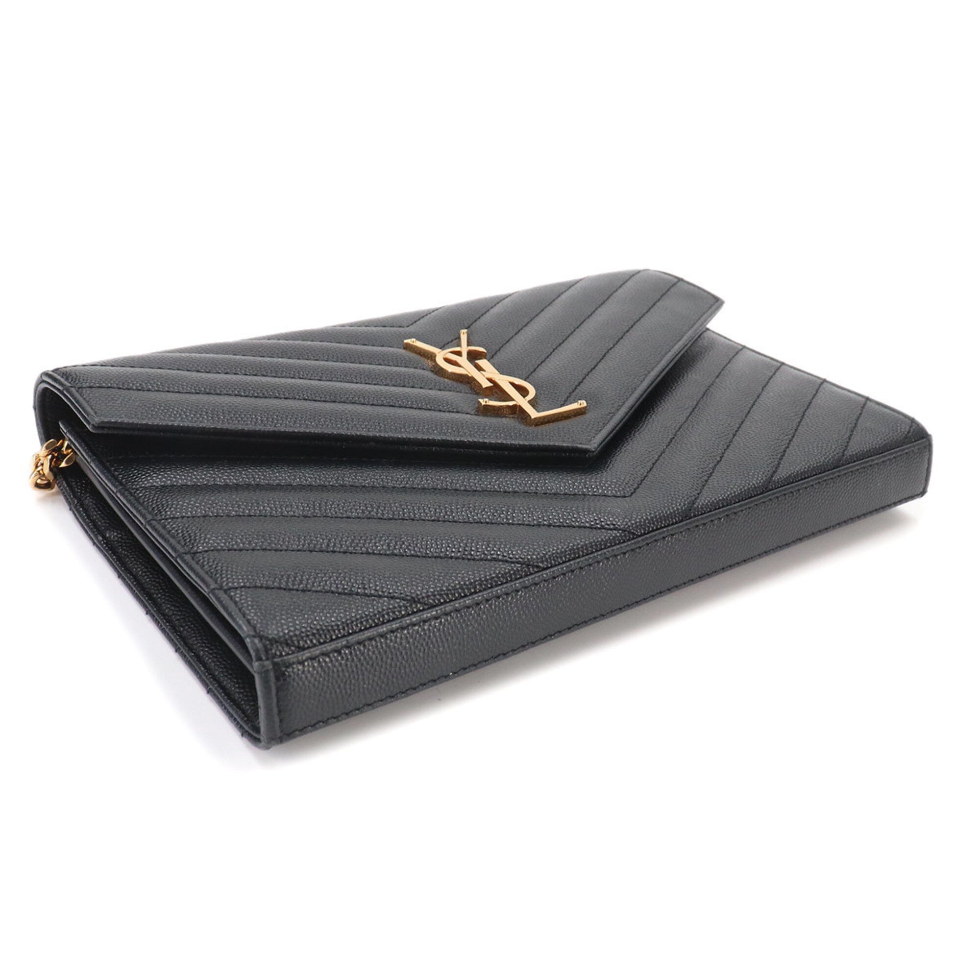 Saint Laurent Black Leather Chain/Shoulder Wallet (Pre-Owned)