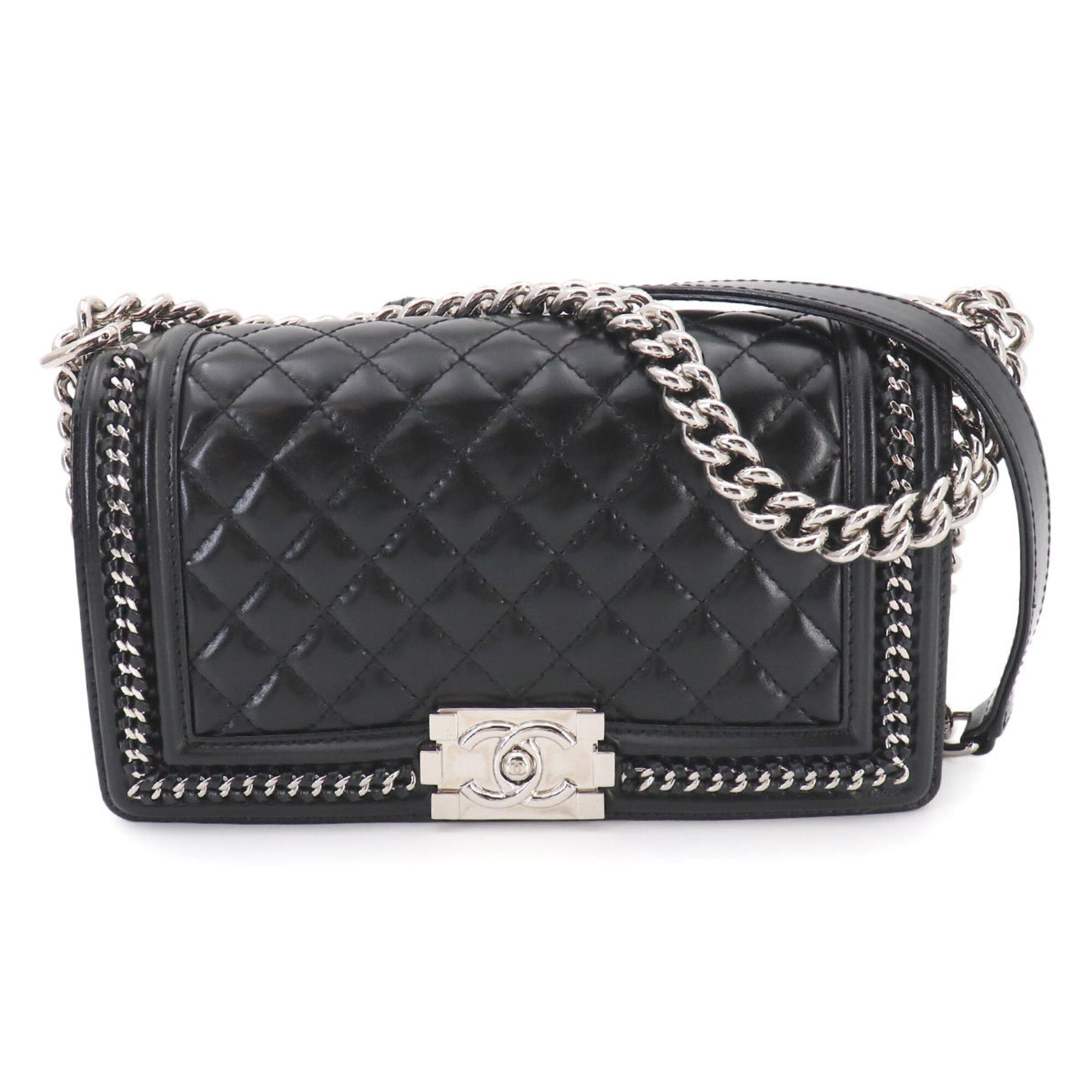 Chanel Black Leather Handbag Shoulder Bag (Pre-Owned)