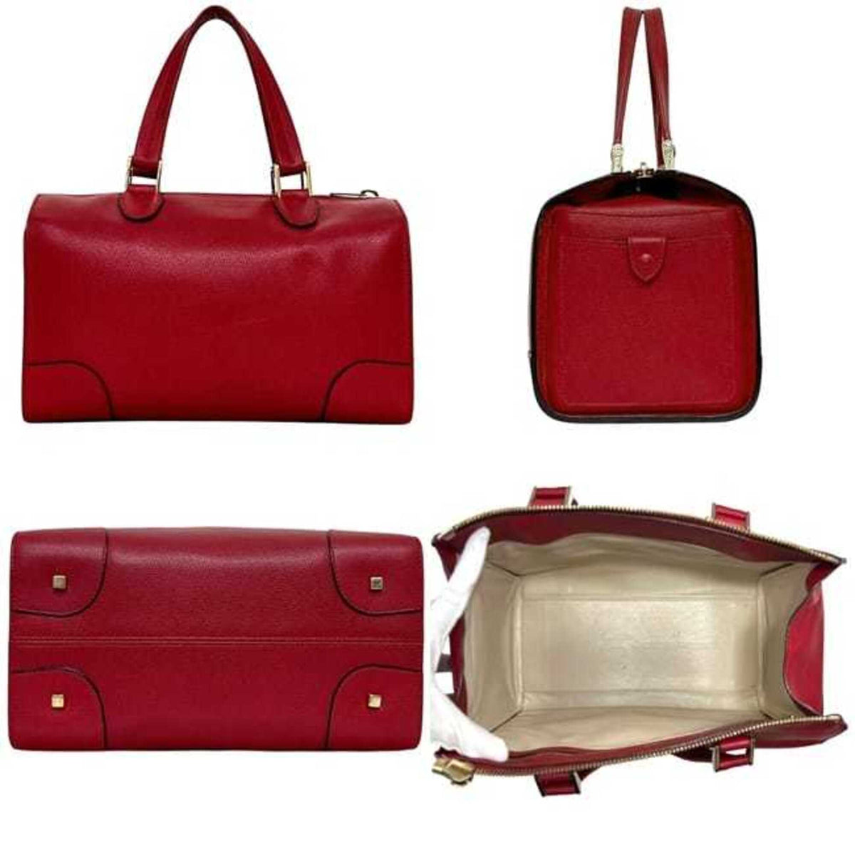 Valextra Red Color Leather Boston Bag Handbag (Pre-Owned)