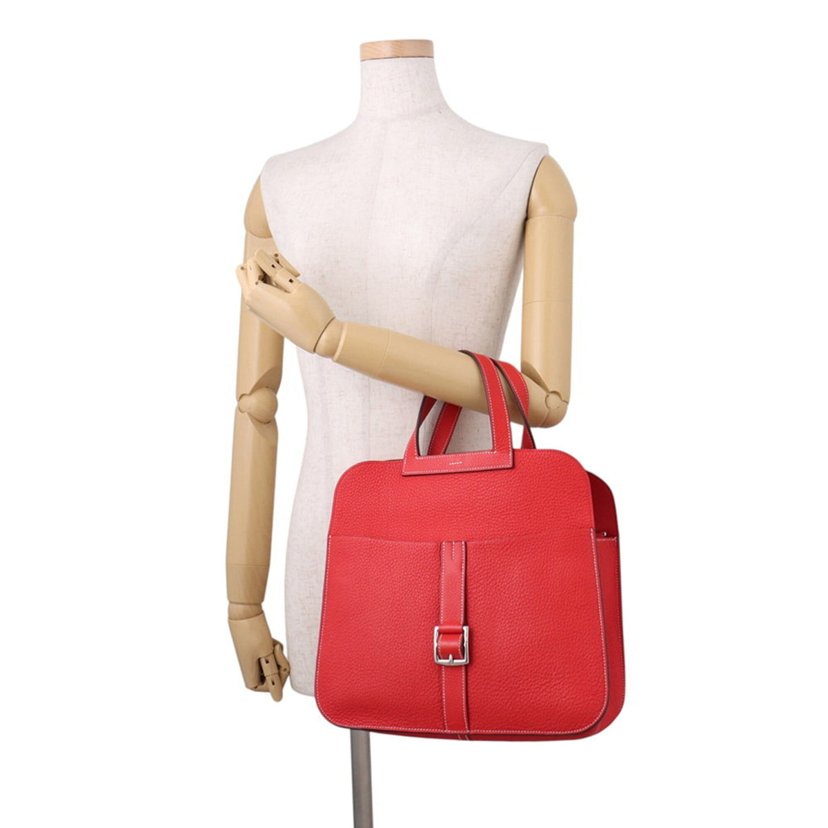Hermes Rouge Casaque Taurillon Clemence Leather Handbag (Pre-Owned)