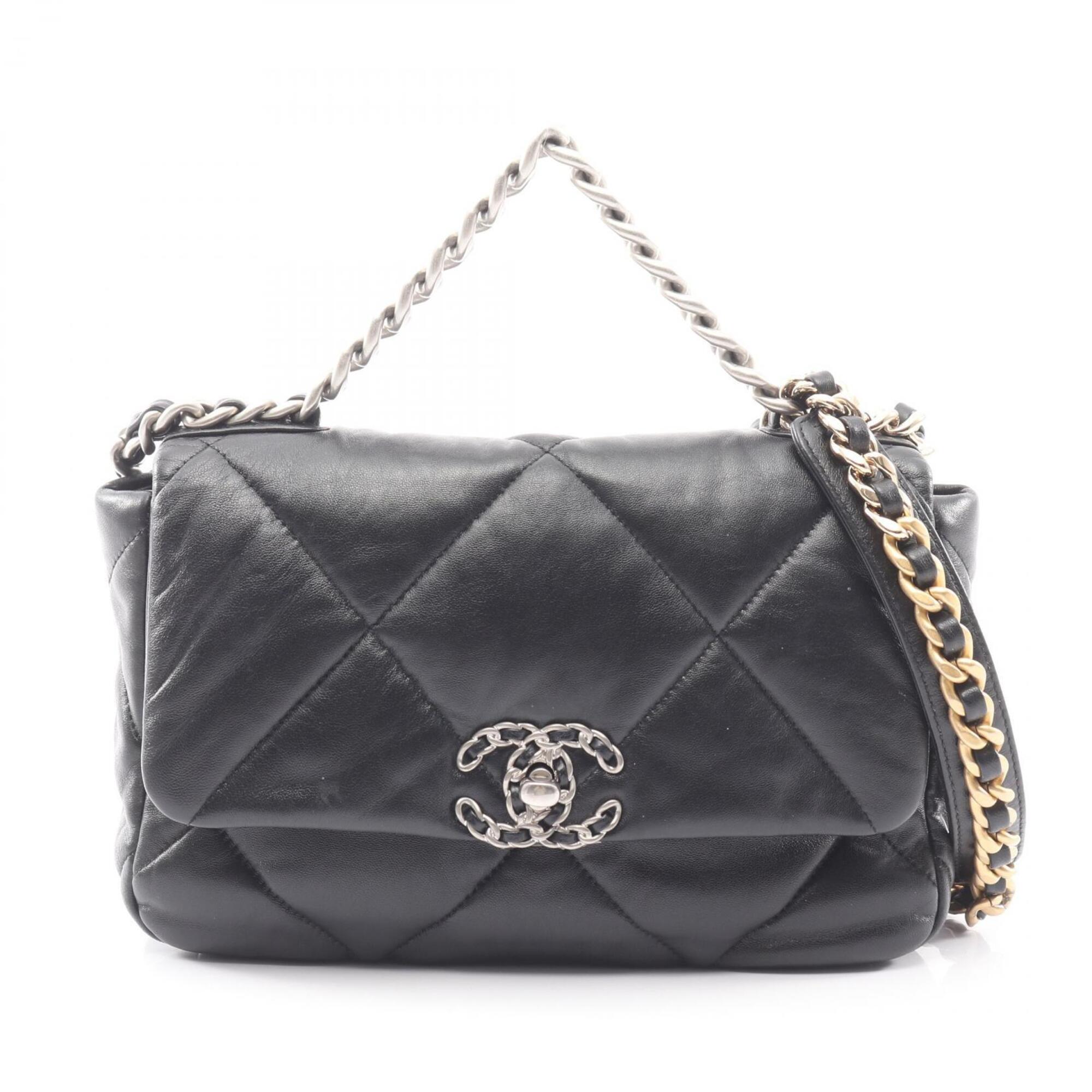Chanel Black Leather Handbag Shoulder Bag (Pre-Owned)