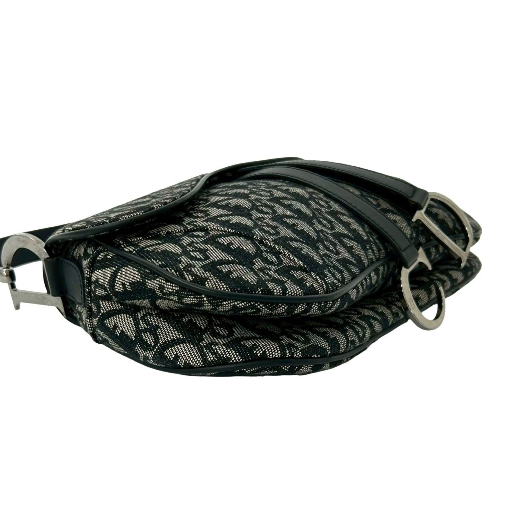 Christian Dior Black Canvas Leather Saddle Bag Shoulder Bag (Pre-Owned)