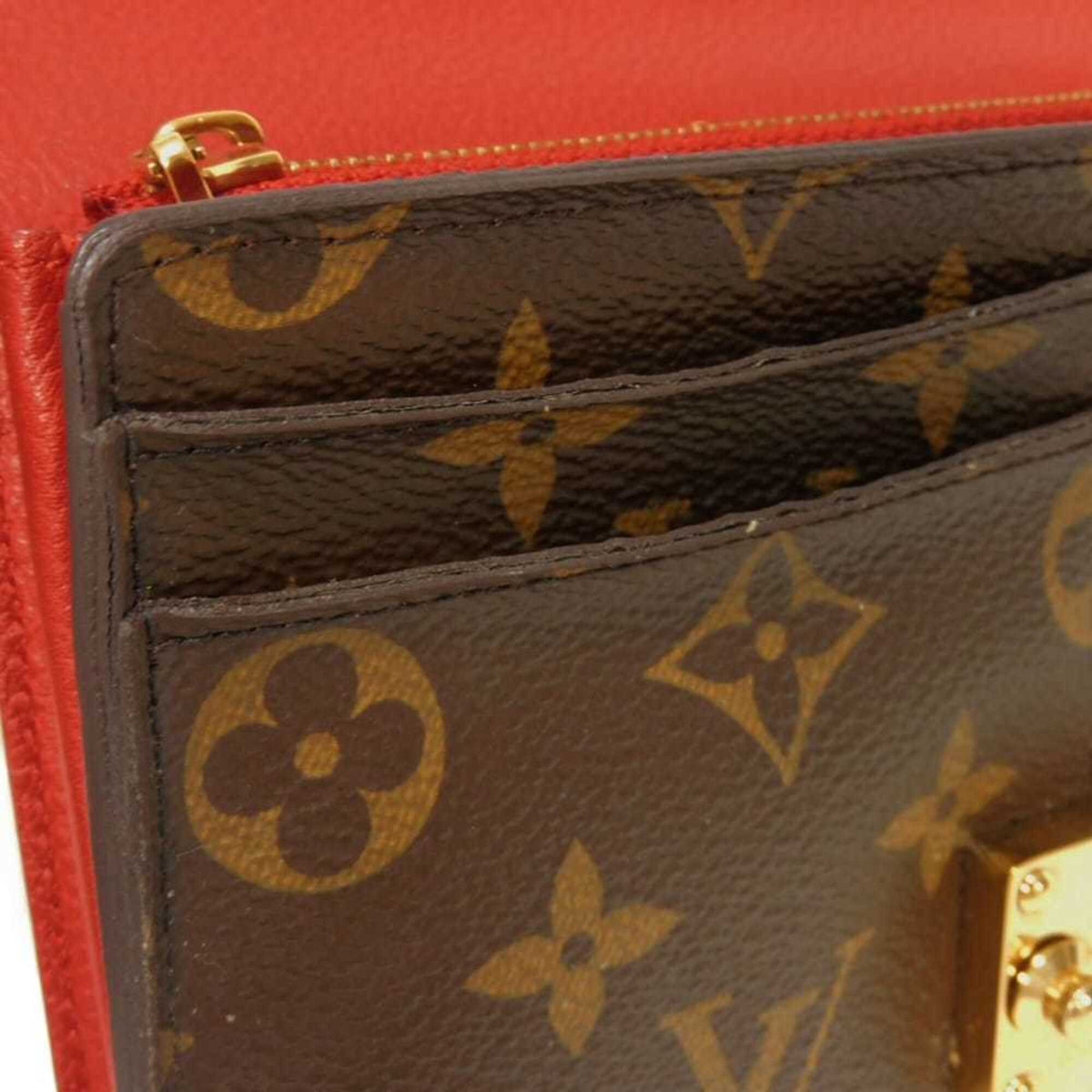Louis Vuitton Brown Cerise Red Color Monogram Canvas Leather Long Wallet (Tri-Fold) (Pre-Owned)