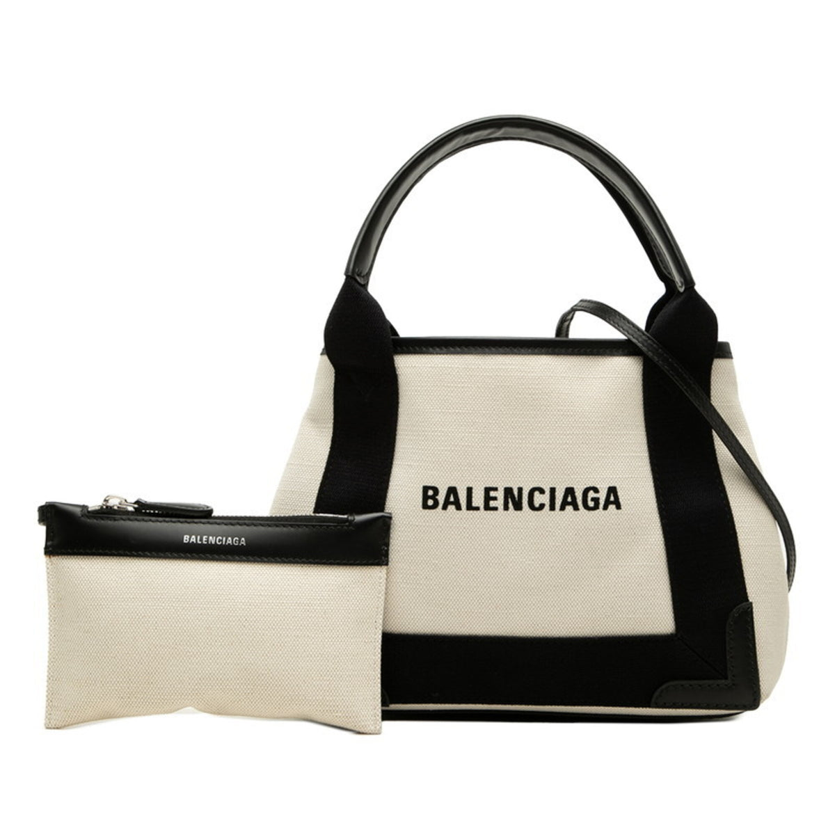 Balenciaga Black White Canvas Leather Handbag Shoulder Bag (Pre-Owned)