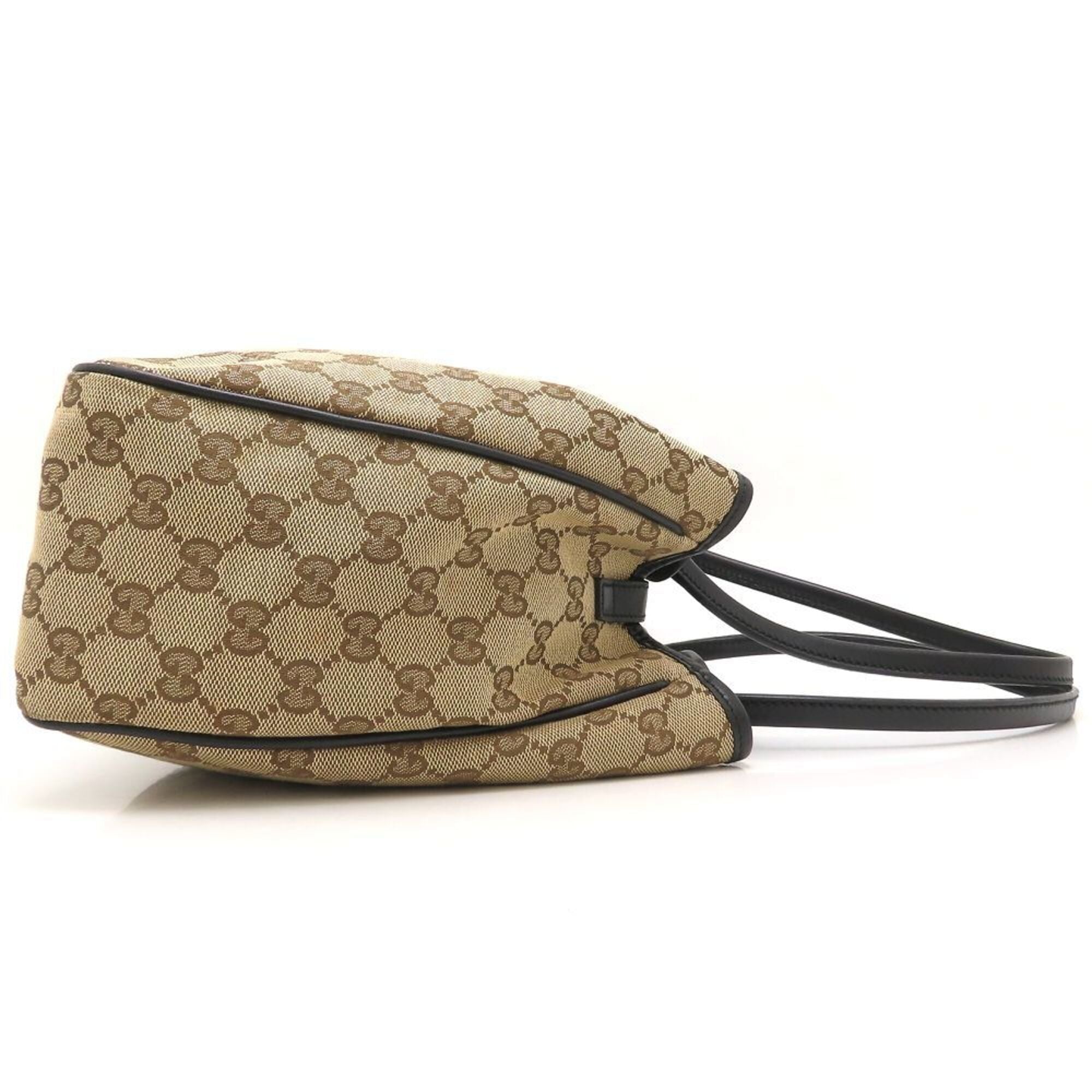 Gucci Beige Black Gg Canvas Leather Tote Bag (Pre-Owned)