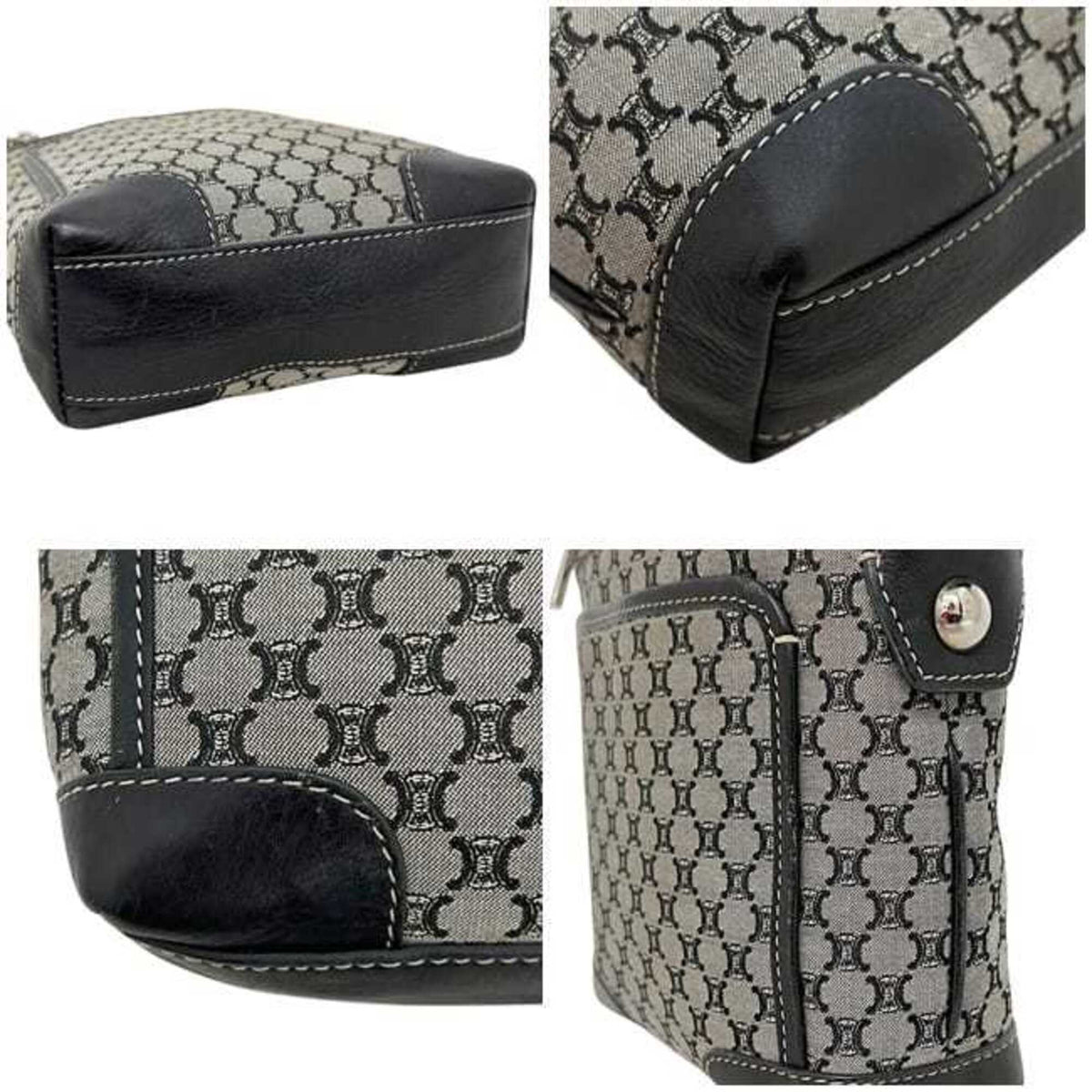 Celine Black Gray Nylon Leather Shoulder Bag (Pre-Owned)