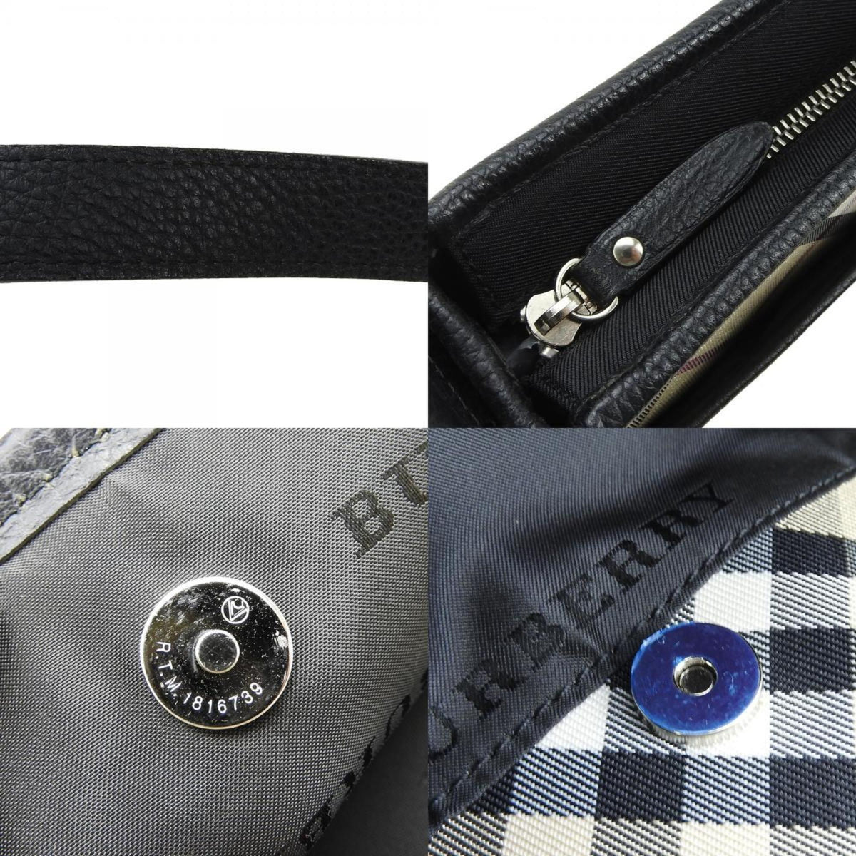 Burberry Beige Black Canvas Leather Shoulder Bag (Pre-Owned)