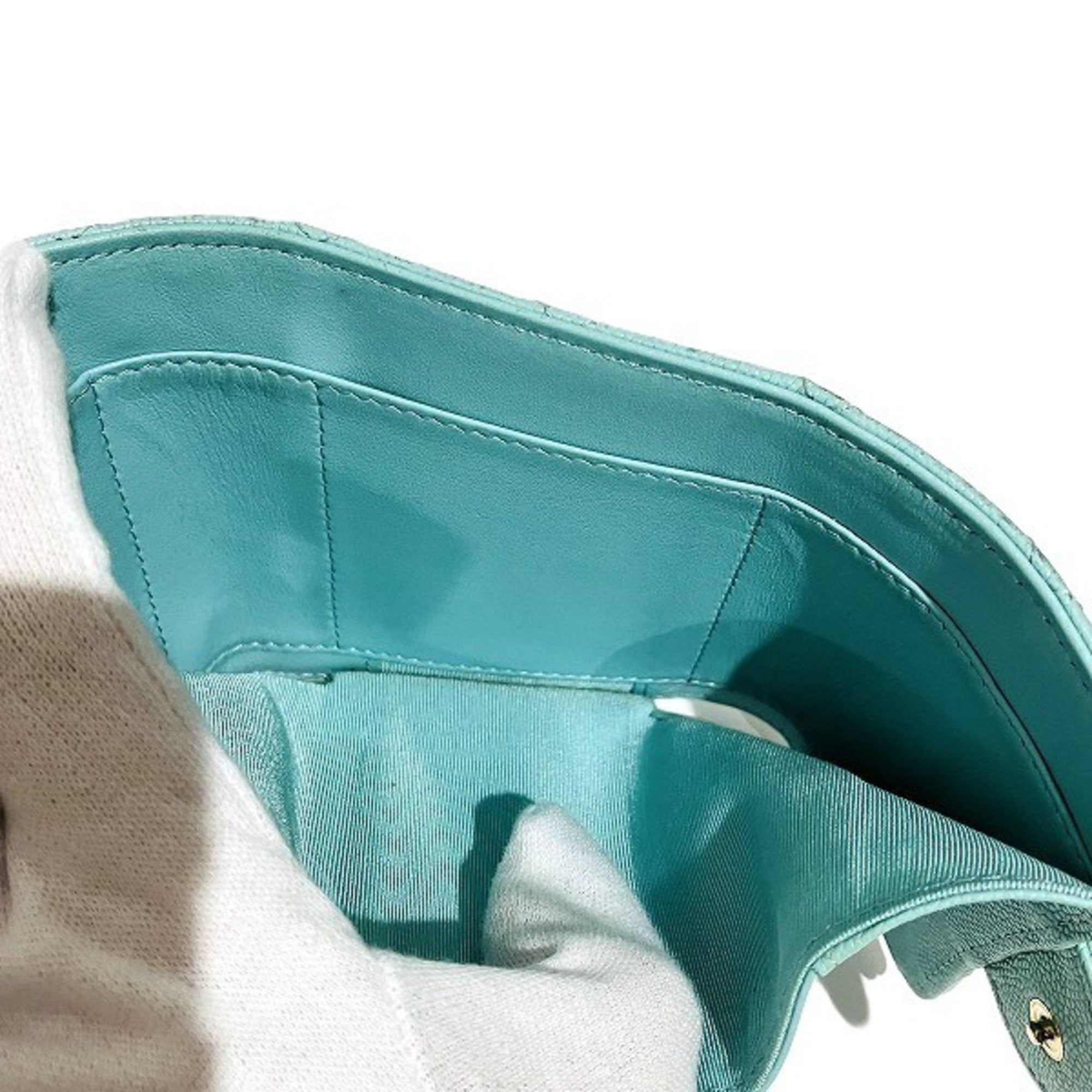 Chanel Light Blue Grained Calfskin Wallet (Tri-Fold) (Pre-Owned)
