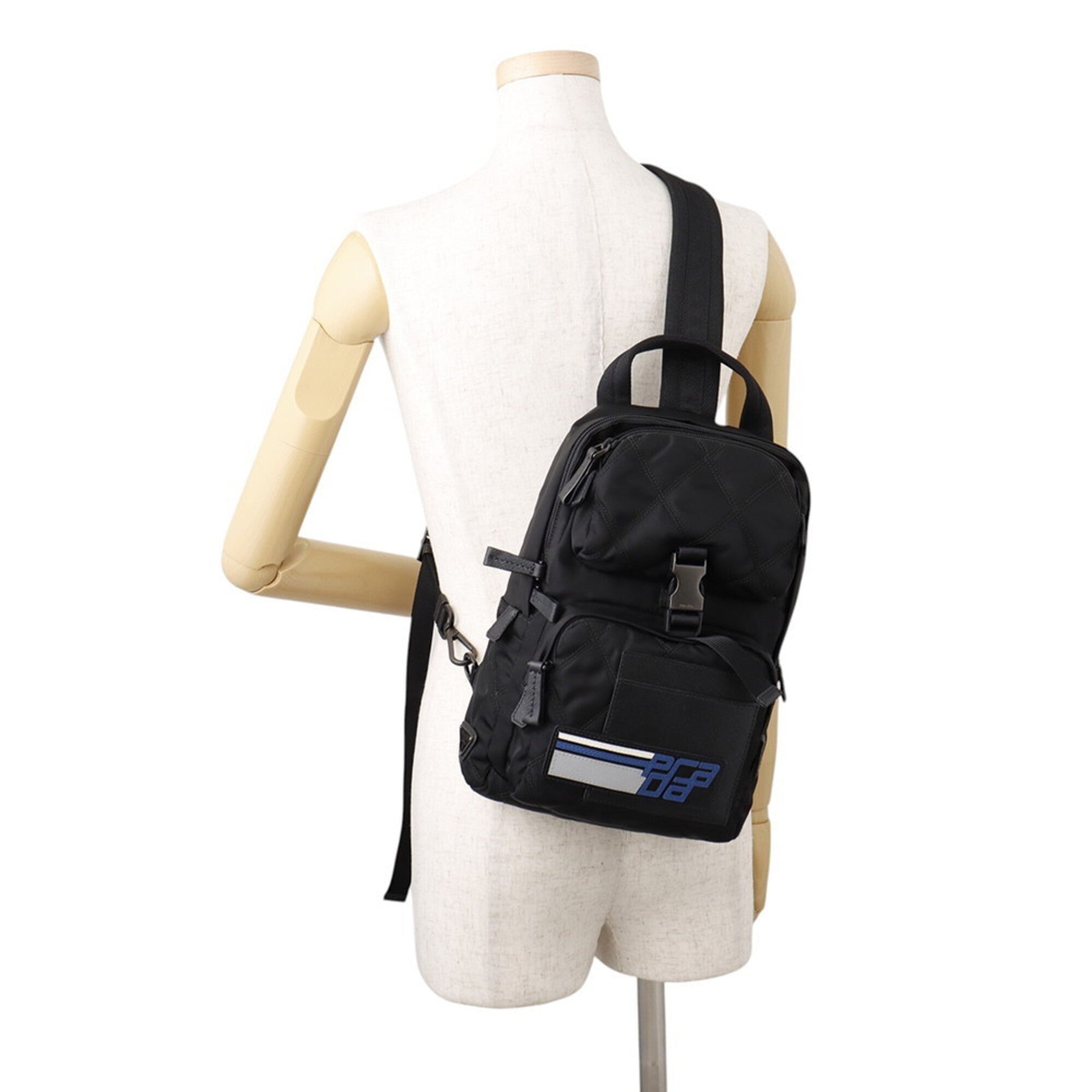 Prada Black Blue White Nylon Leather Backpack Sling Bag (Pre-Owned)