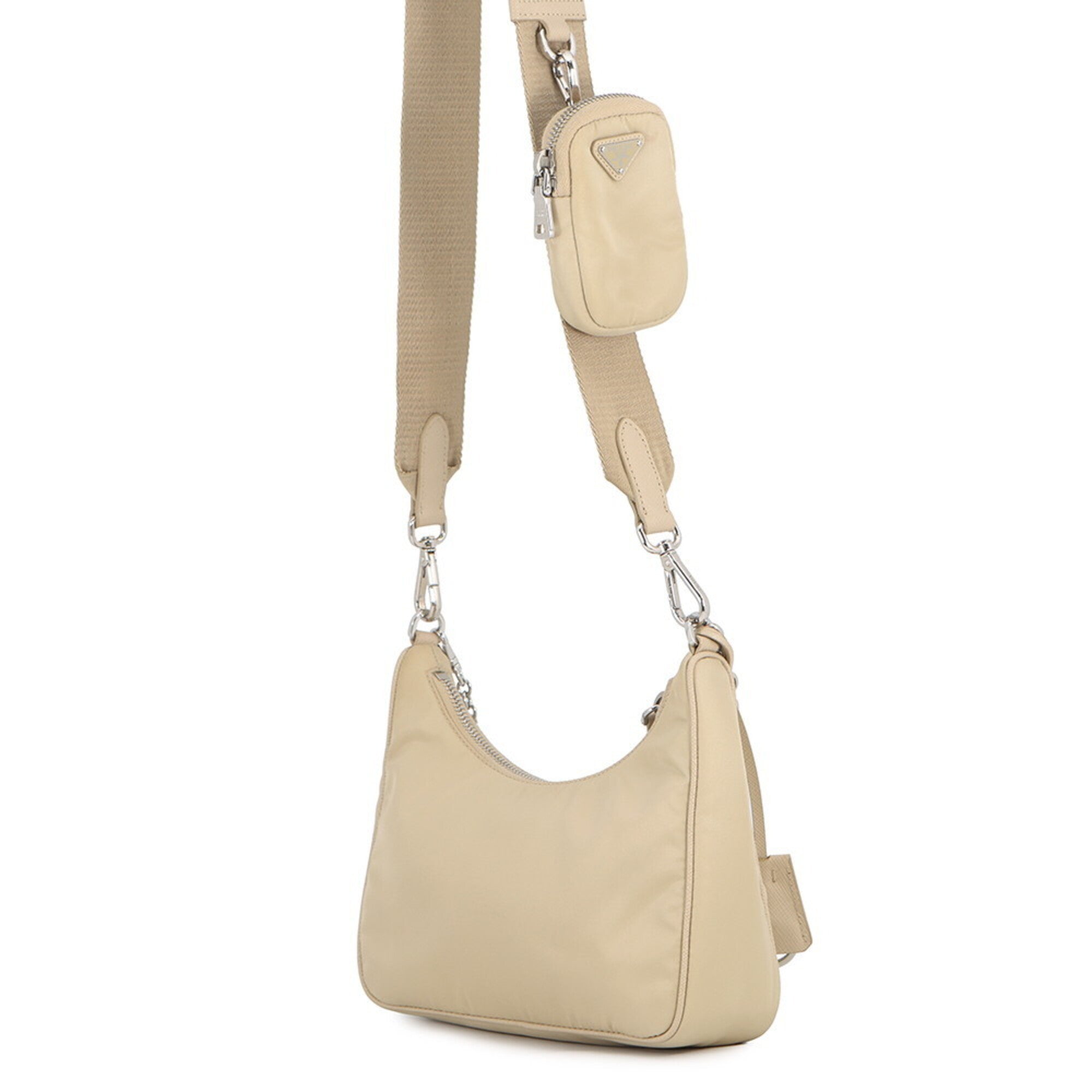 Prada Beige Nylon Leather Handbag Shoulder Bag (Pre-Owned)