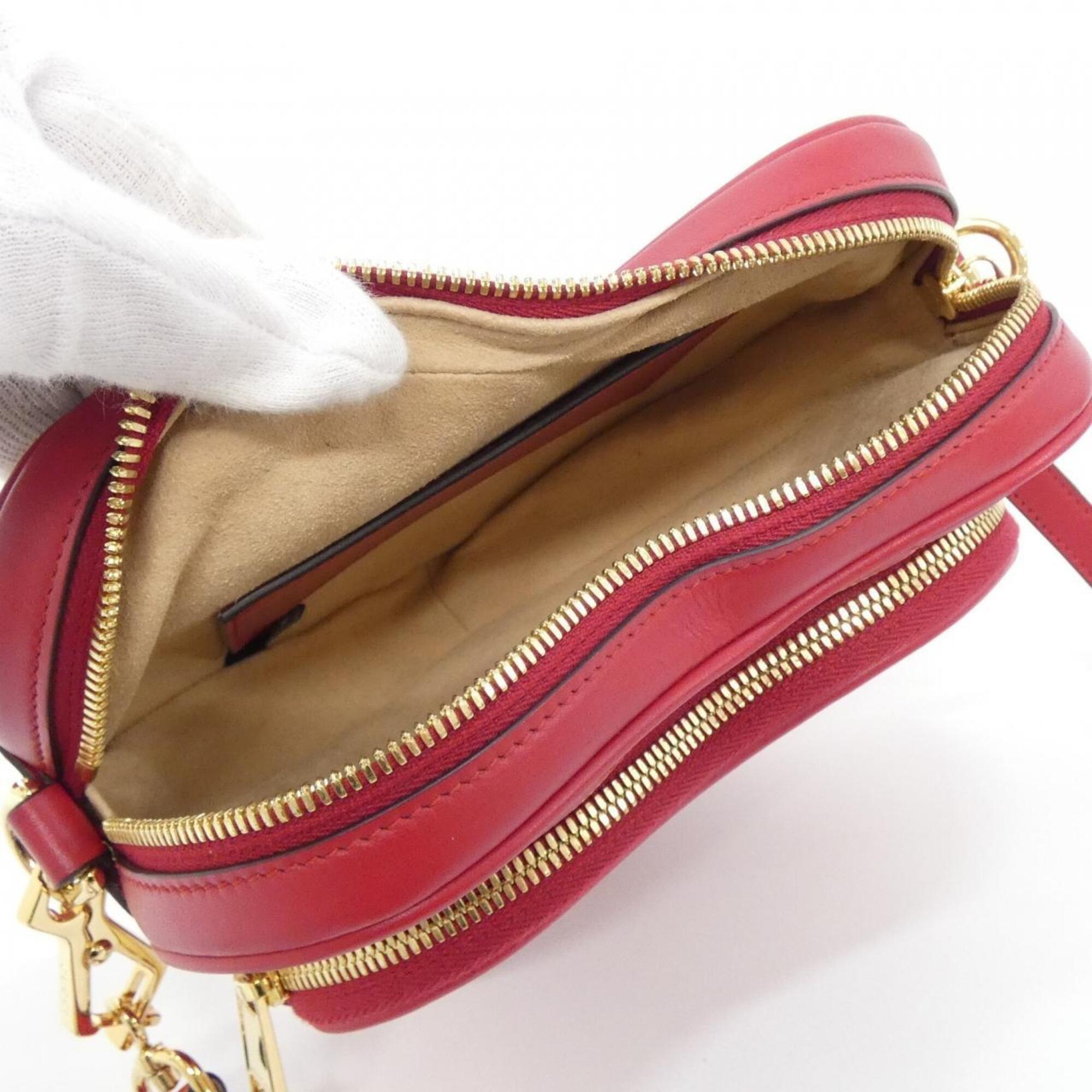 Gucci Red Color Leather Shoulder Bag (Pre-Owned)
