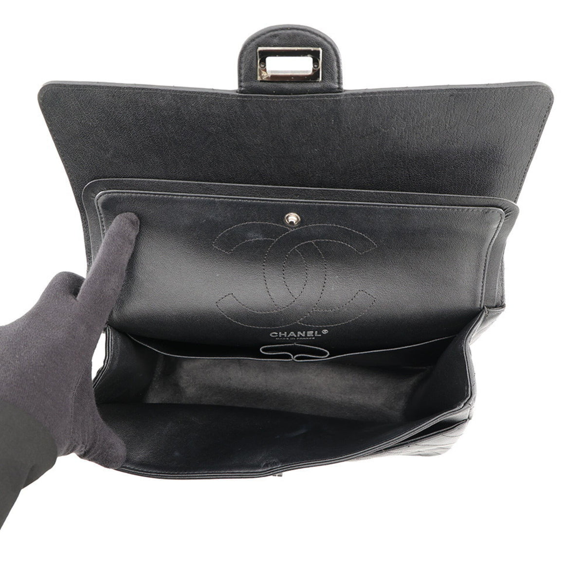 Chanel 2.55 Black Leather Handbag Shoulder Bag (Pre-Owned)