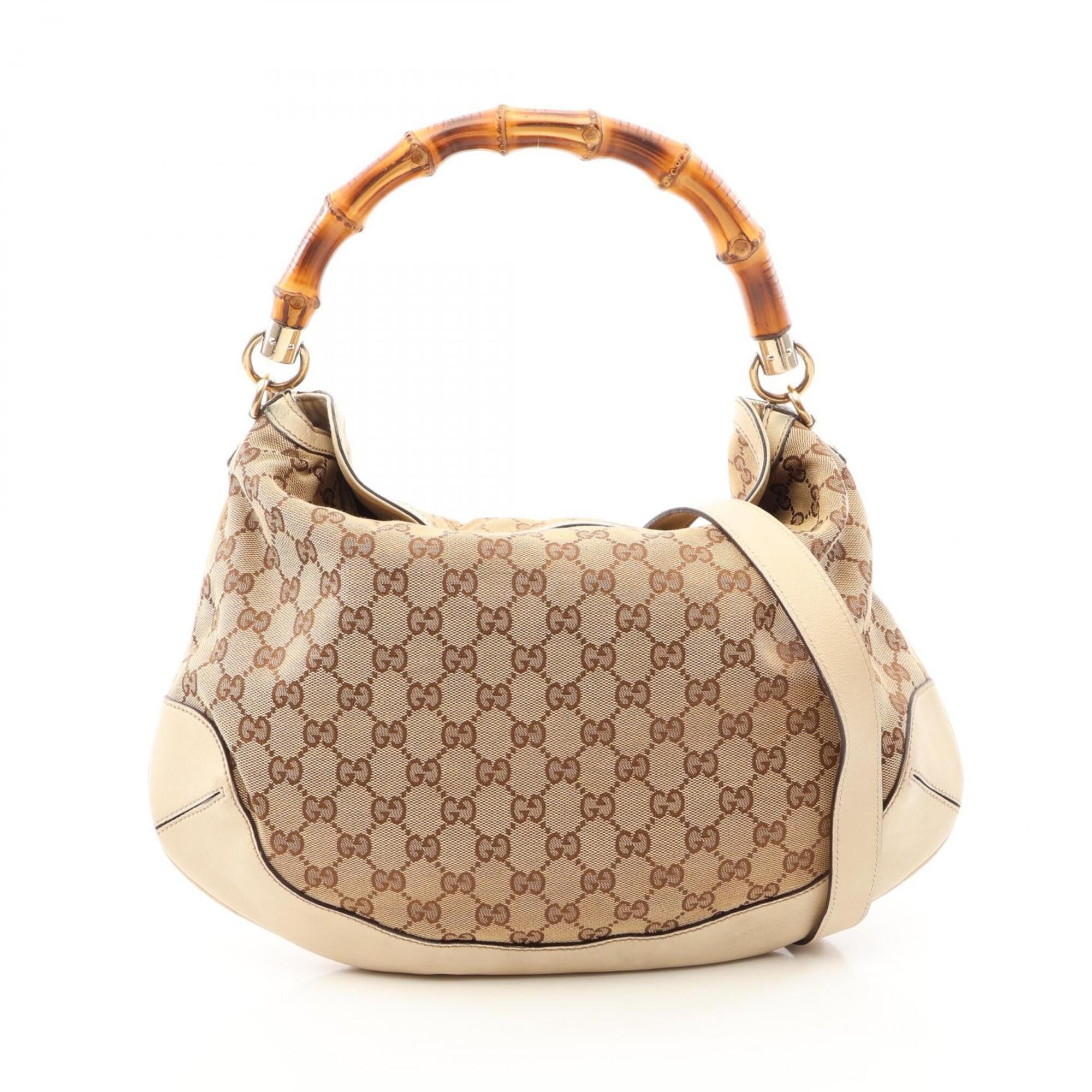 Gucci Beige Ivory Canvas Leather Handbag (Pre-Owned)