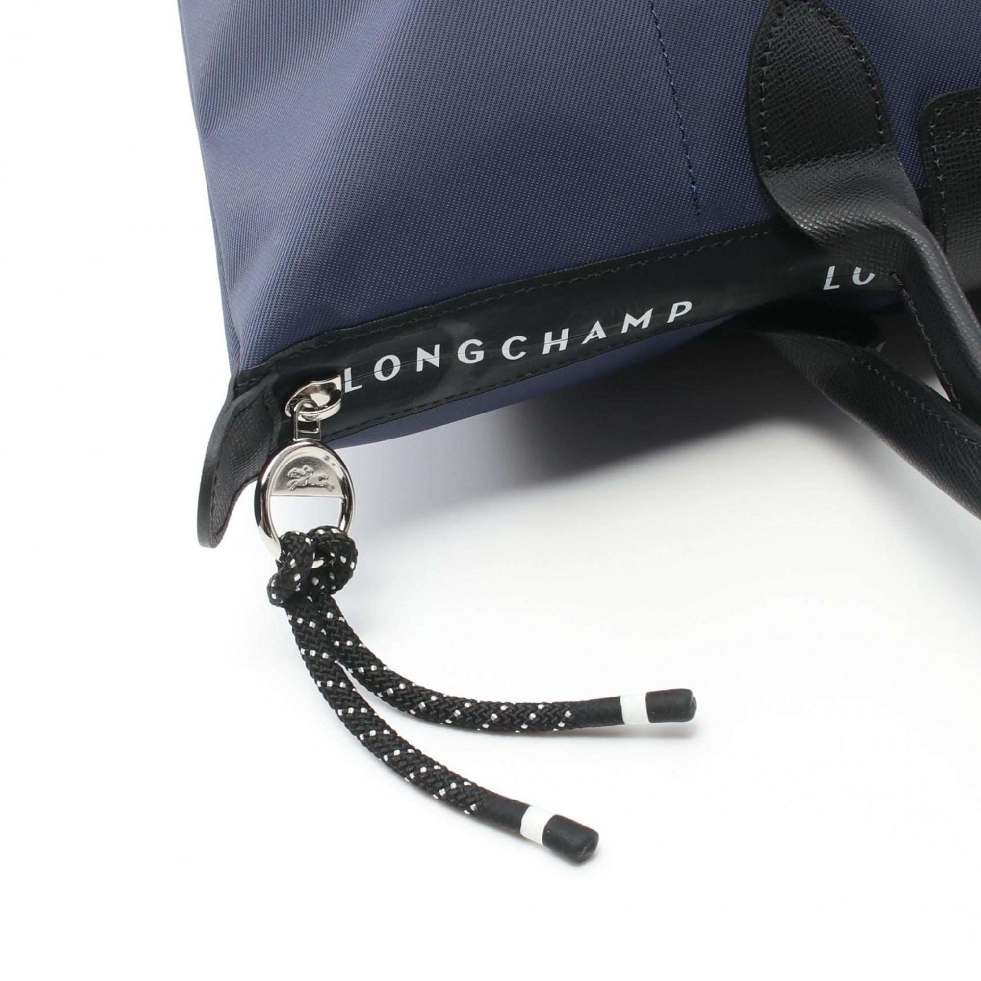 Longchamp Black Navy Nylon Leather Tote Bag (Pre-Owned)