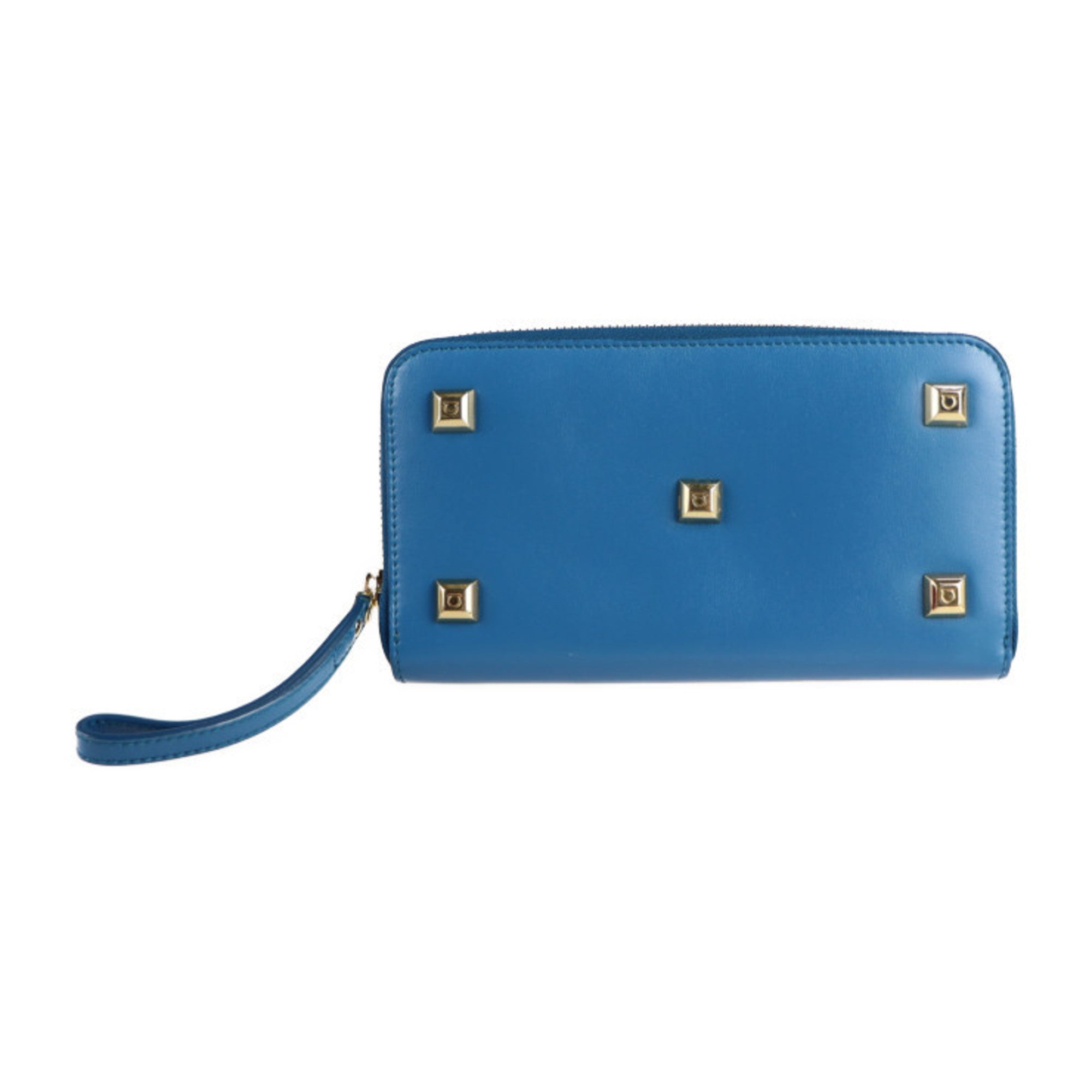 Salvatore Ferragamo Gancini Blue Leather Long Wallet (Bi-Fold) (Pre-Owned)