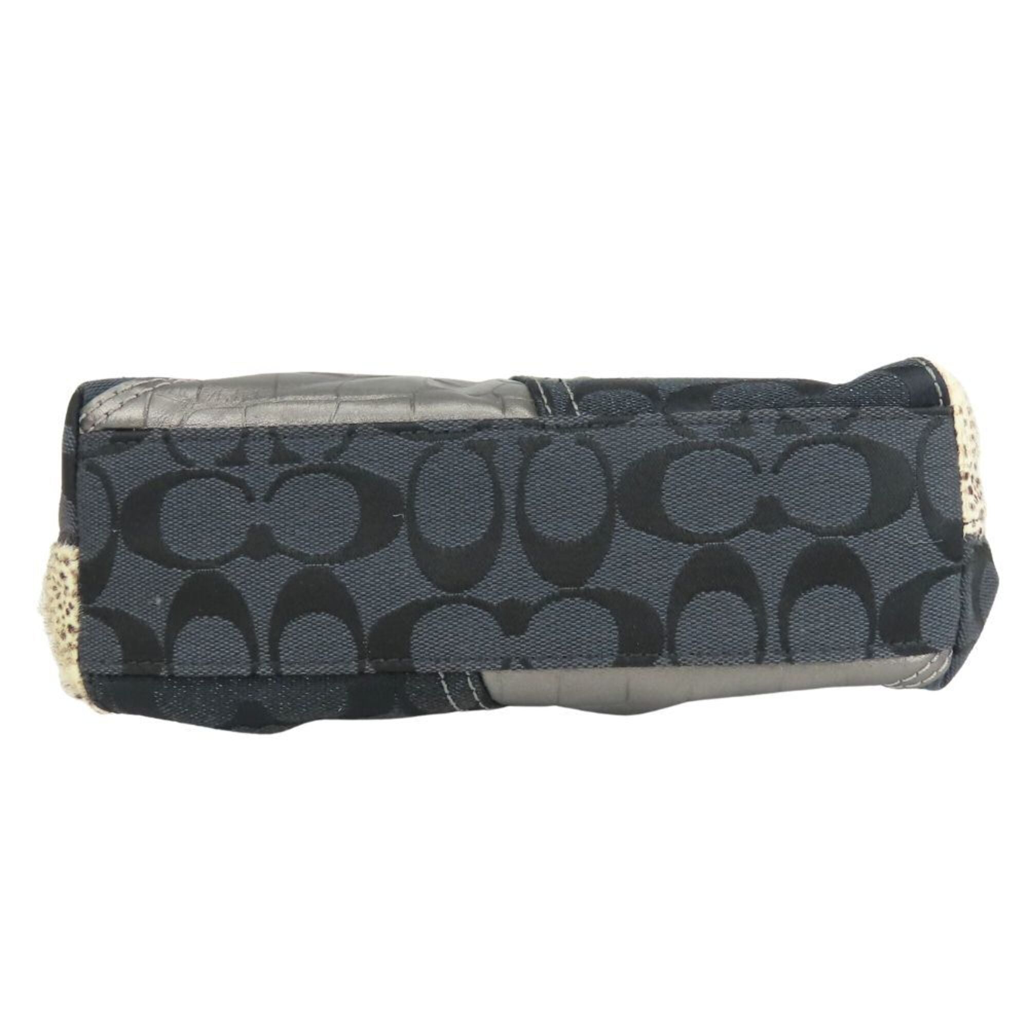 Coach Black Gray Canvas Leather Handbag (Pre-Owned)