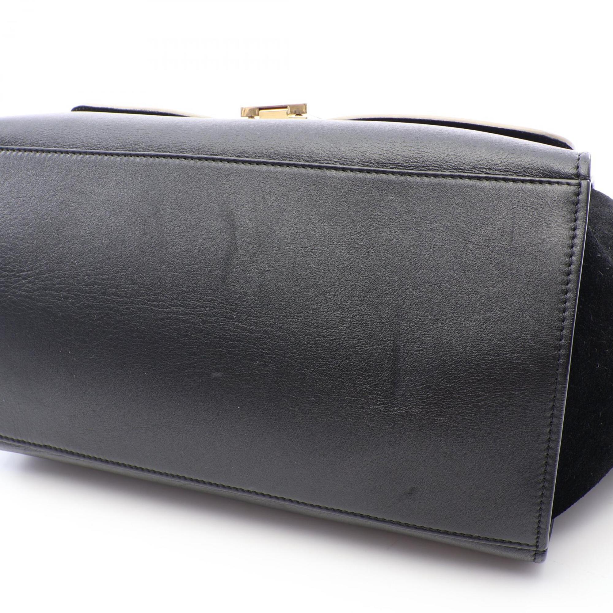 Celine Black White Leather Suede Handbag (Pre-Owned)