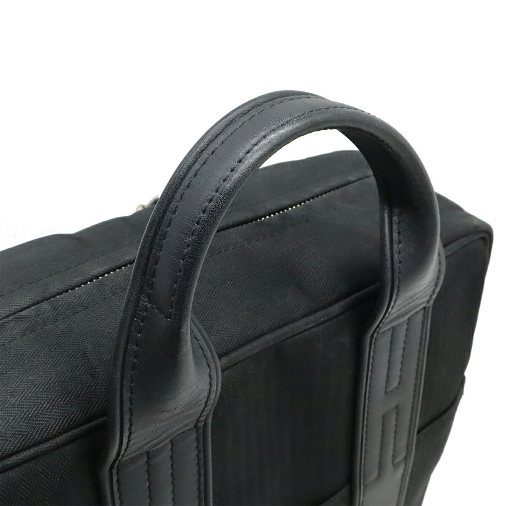 Hermes Acapulco Black Toile Chevron Leather Backpack Tote Bag (Pre-Owned)