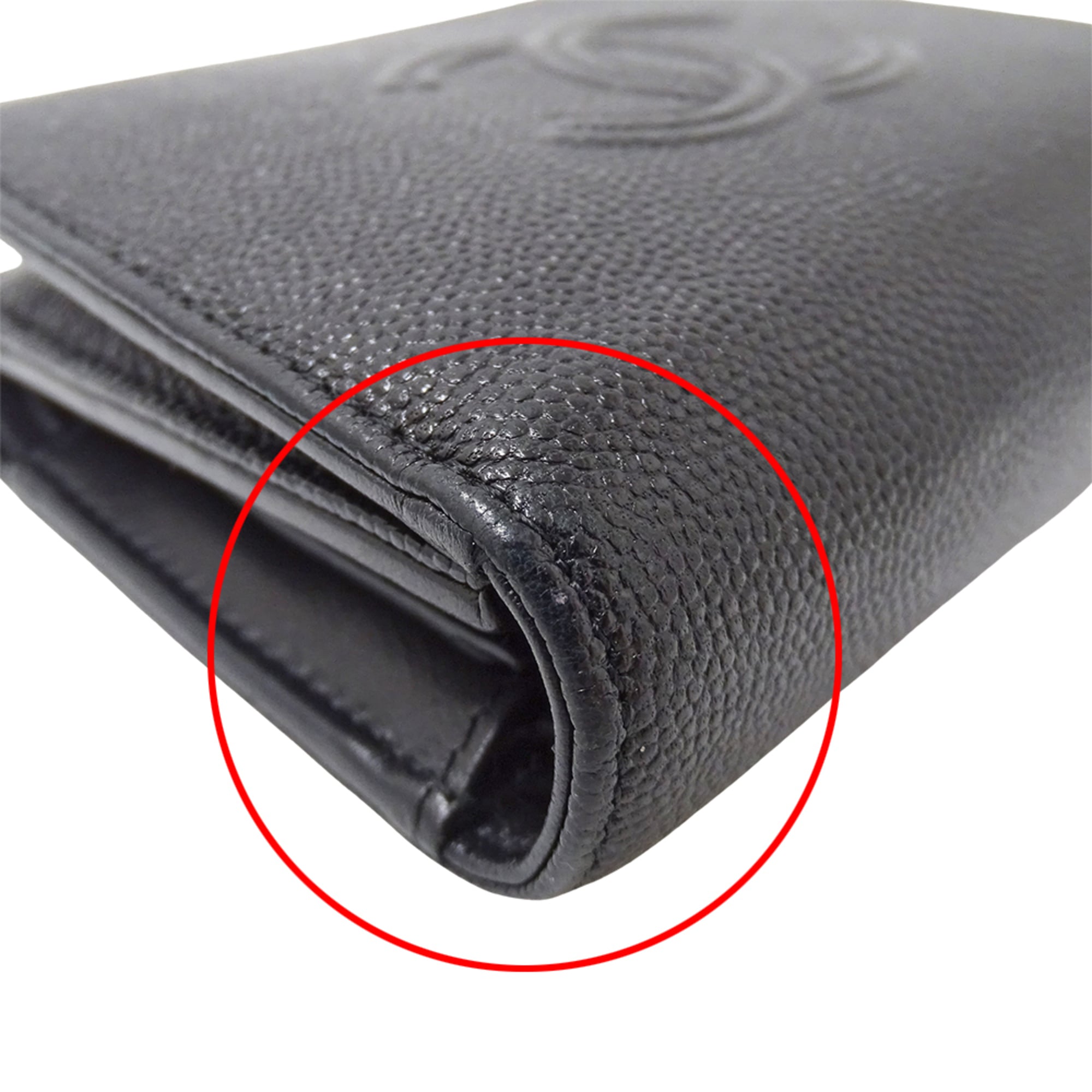 Chanel Black Grained Calfskin Wallet (Tri-Fold) (Pre-Owned)
