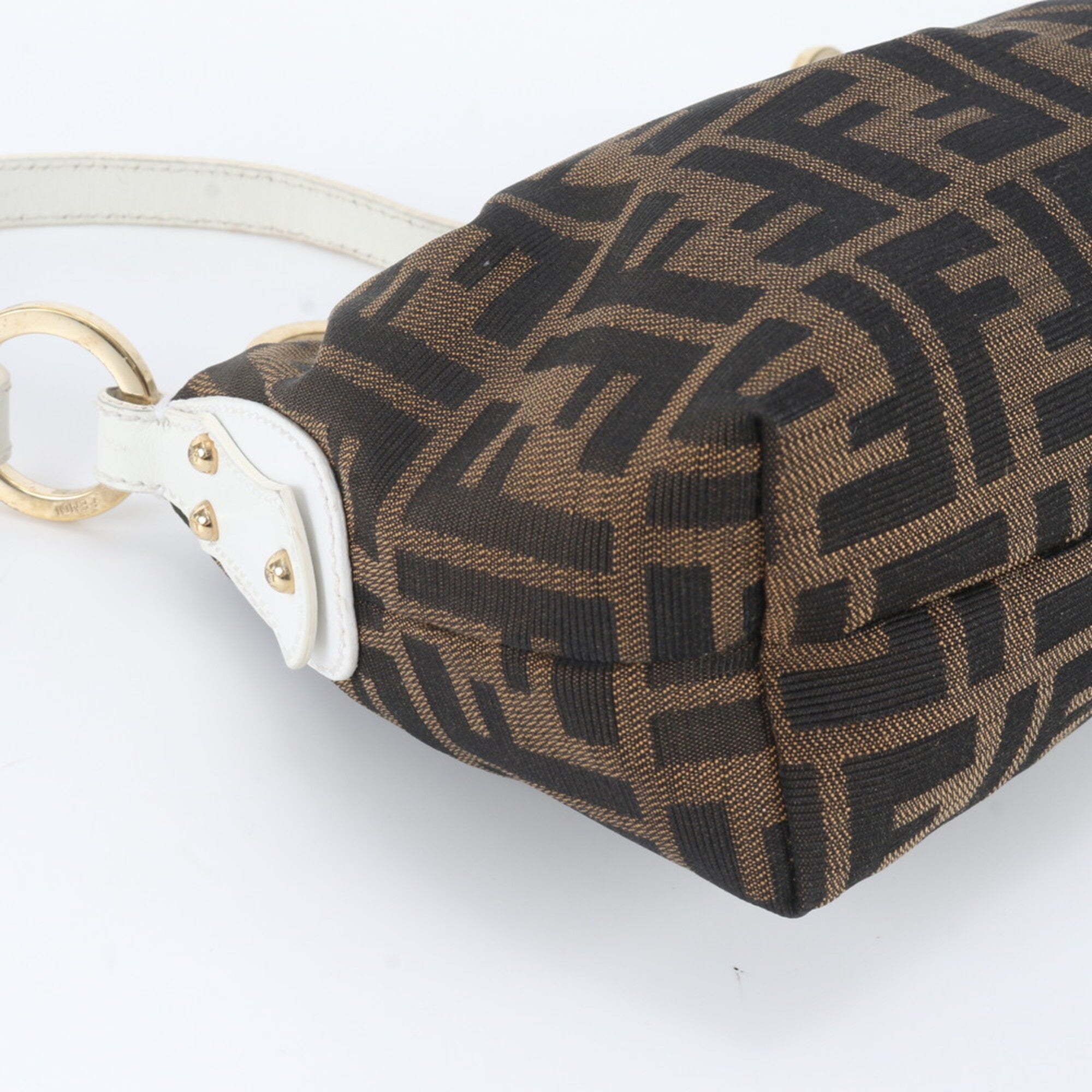 Fendi Brown White Leather Canvas Pouch Shoulder Bag (Pre-Owned)
