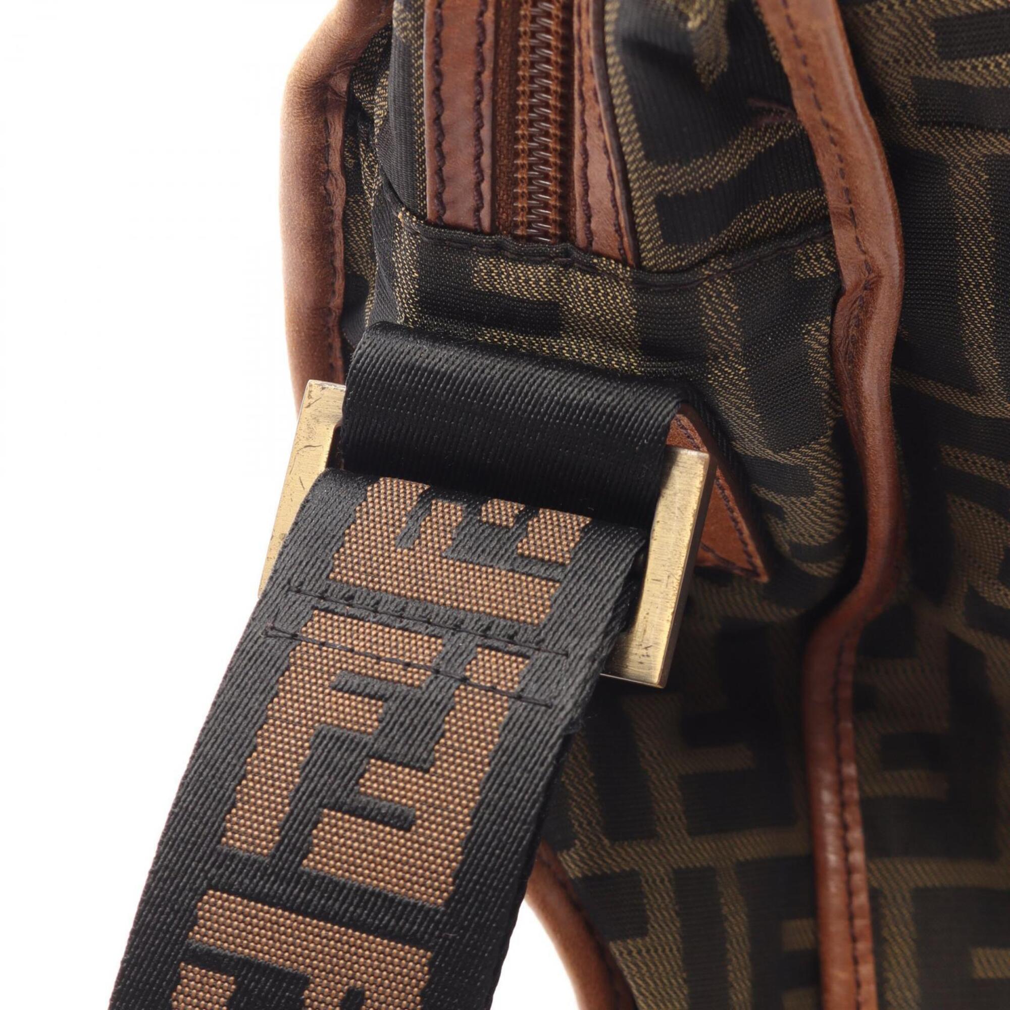 Fendi Black Brown Canvas Leather Handbag Shoulder Bag (Pre-Owned)