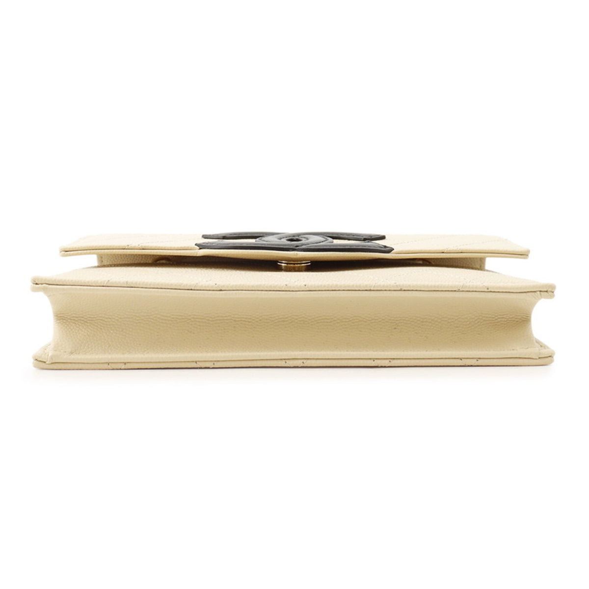 Chanel Beige Black Grained Calfskin Chain/Shoulder Wallet (Pre-Owned)