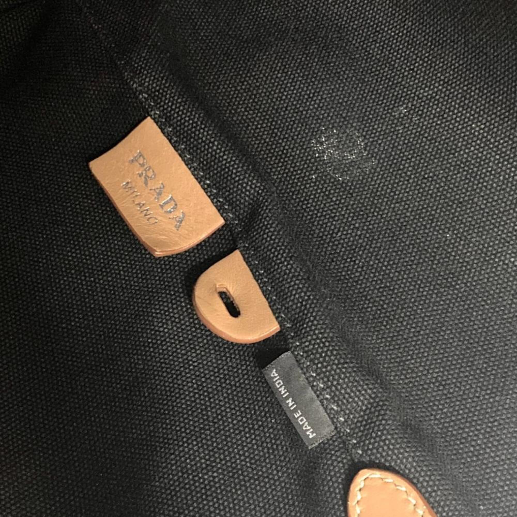 Prada Canapa Black Canvas Pouch Shoulder Bag Tote Bag (Pre-Owned)