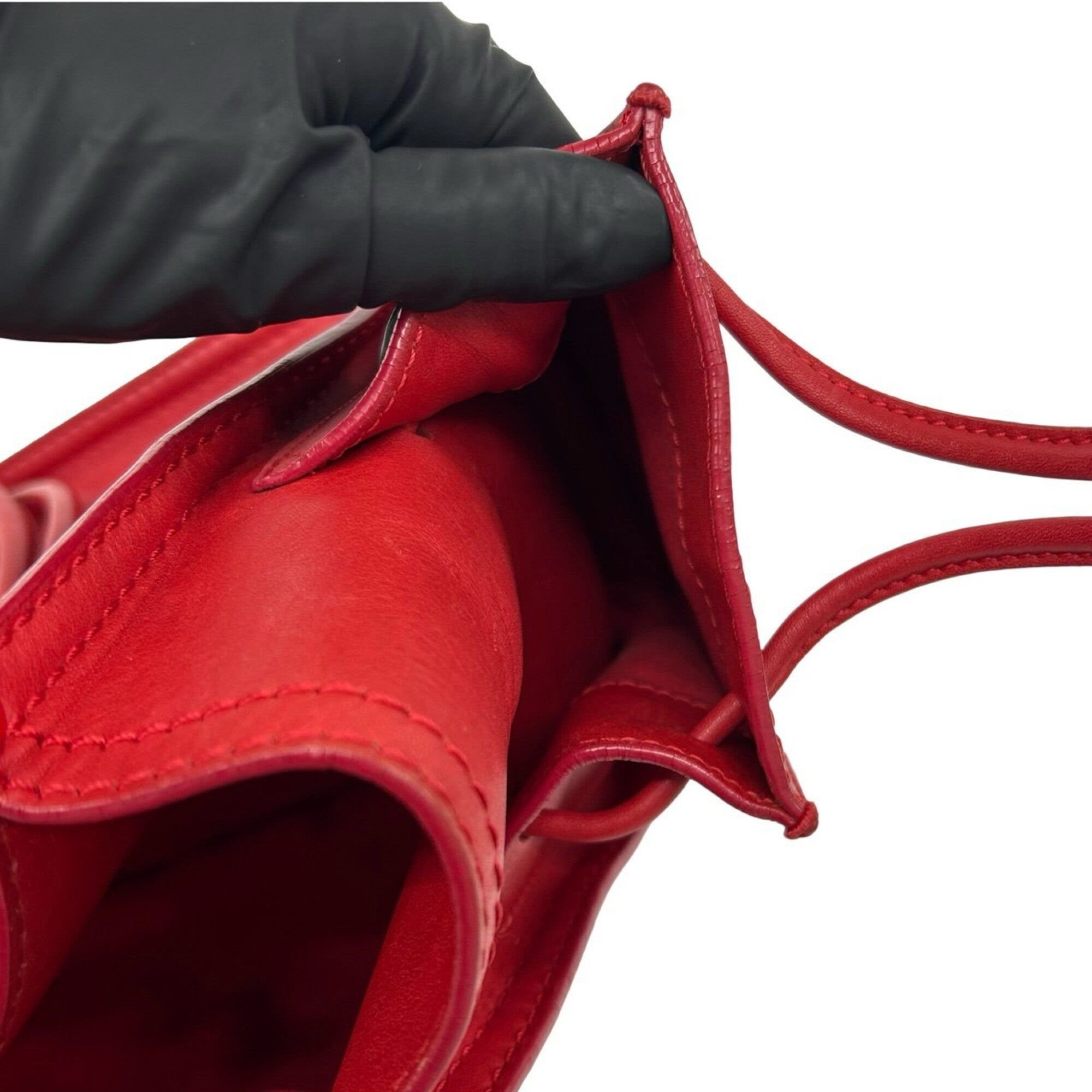 Loewe Red Color Leather Handbag Shoulder Bag Tote Bag (Pre-Owned)
