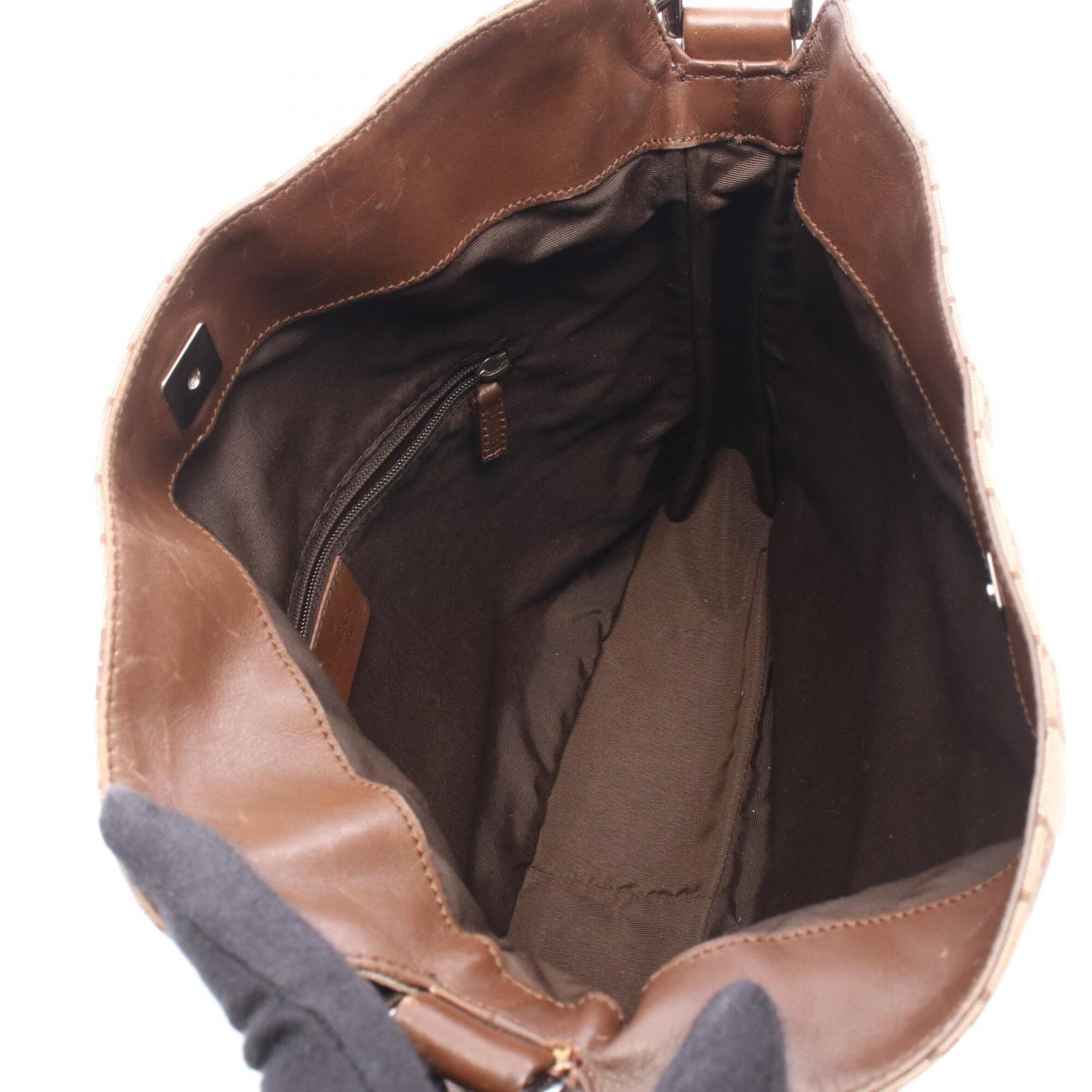 Gucci Brown Pink Canvas Leather Handbag (Pre-Owned)