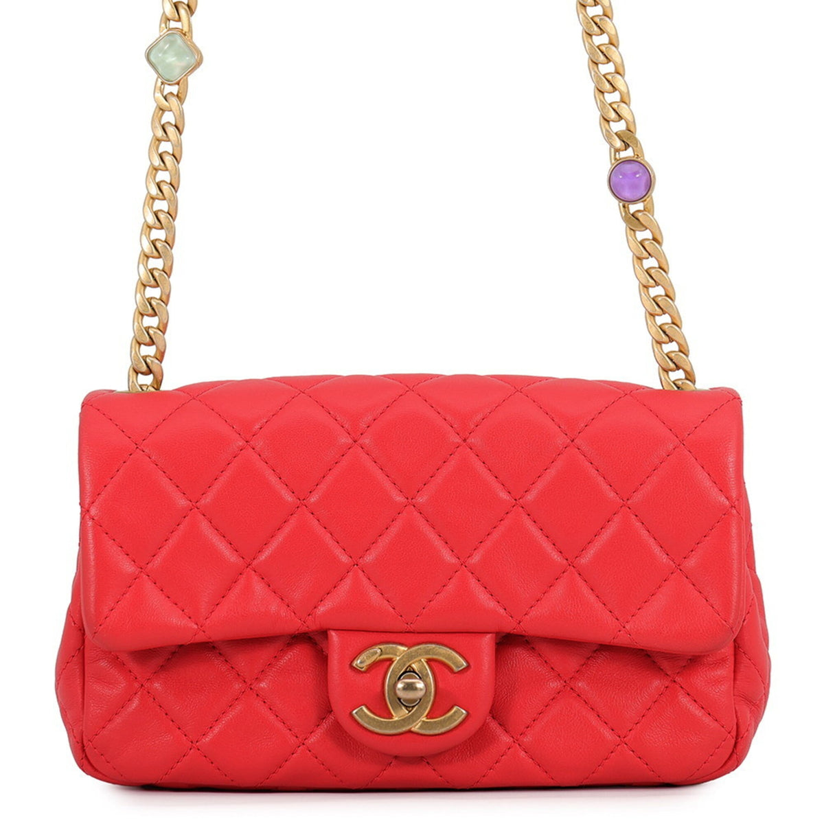 Chanel Coral Red Leather Handbag Shoulder Bag (Pre-Owned)