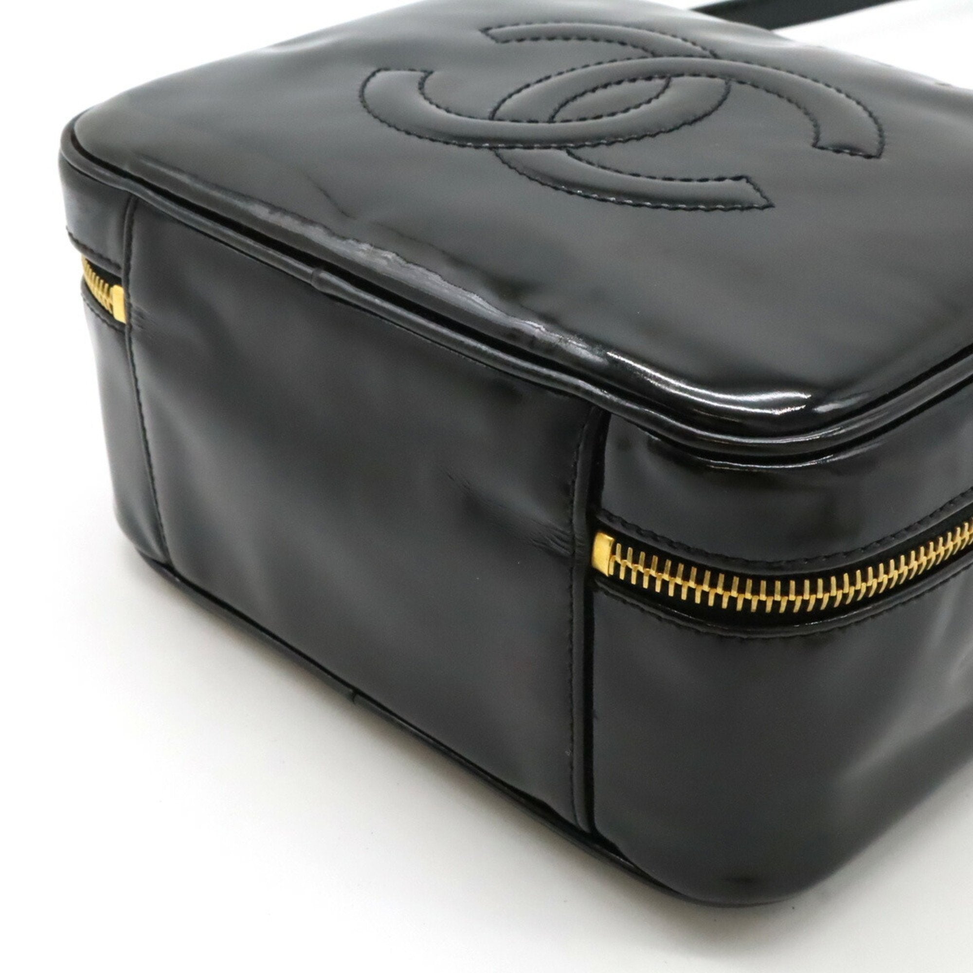 Chanel Black Leather Handbag Shoulder Bag Vanity Bag (Pre-Owned)