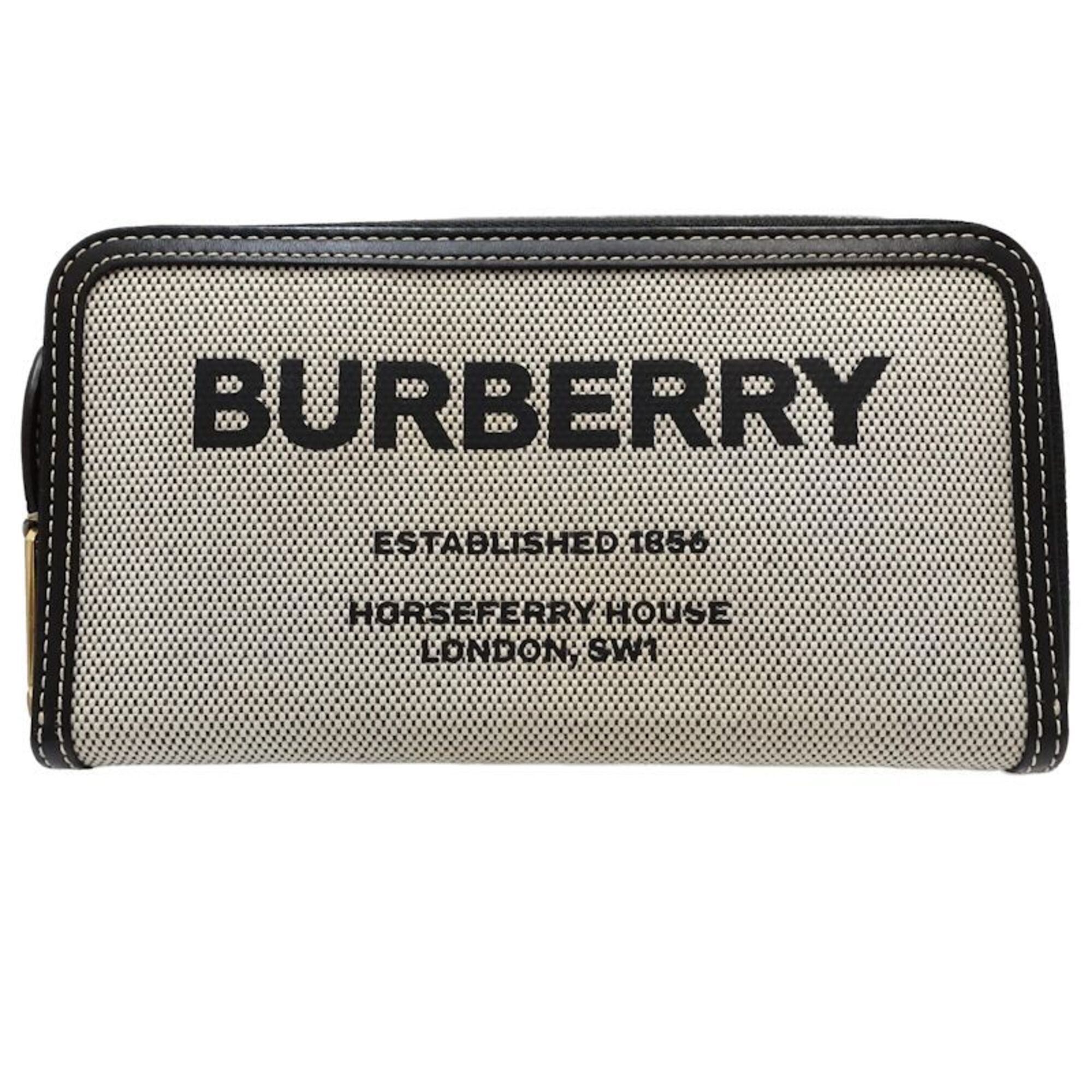Burberry Black White Canvas Leather Long Wallet (Bi-Fold) (Pre-Owned)