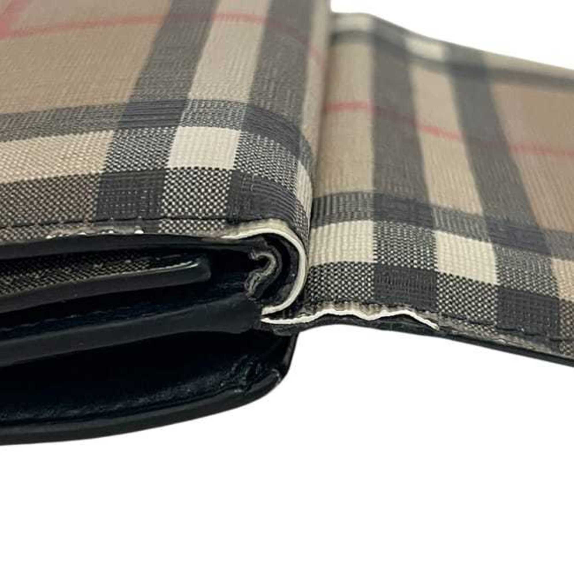 Burberry Beige Black Pvc Leather Wallet (Tri-Fold) (Pre-Owned)