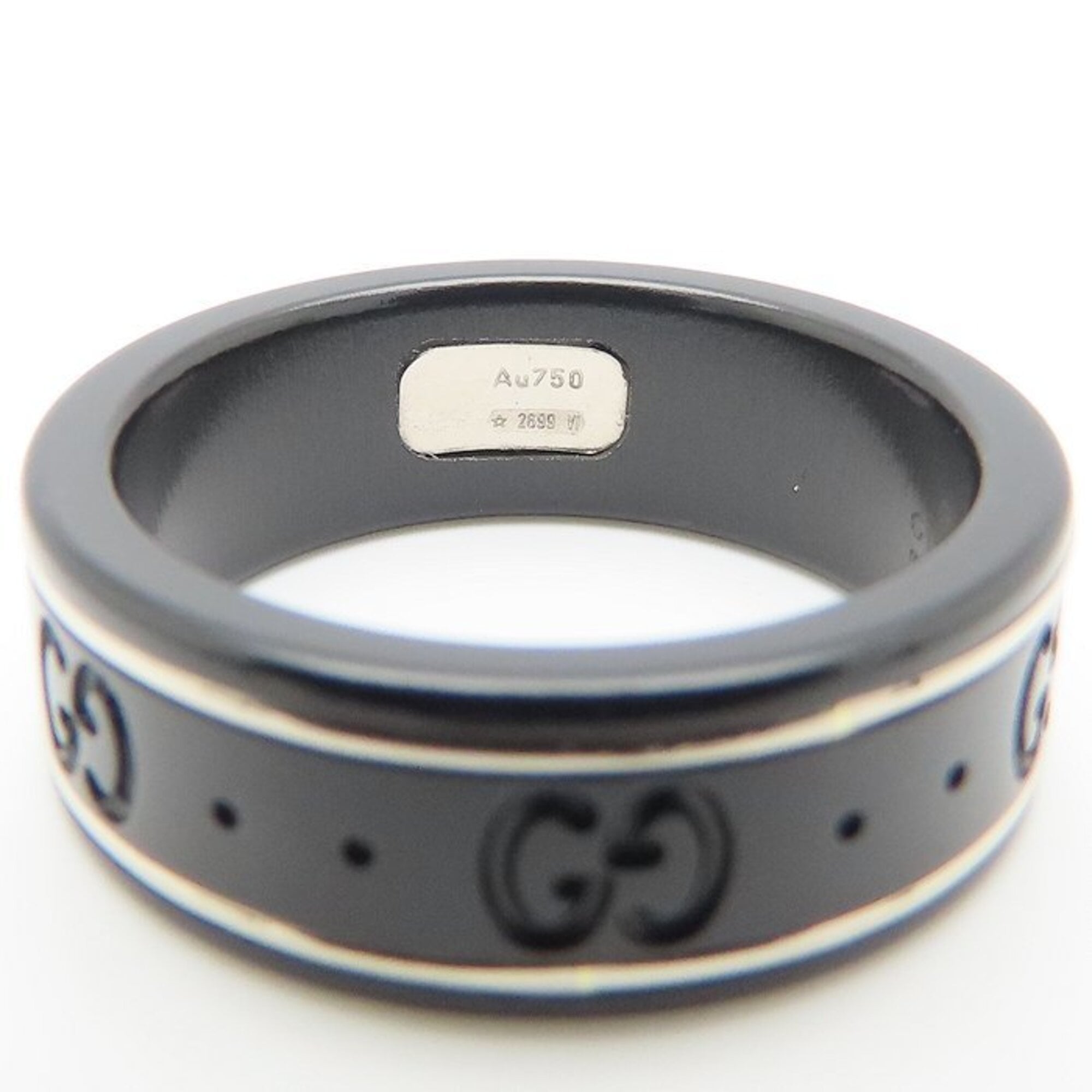 Gucci Icon Silver Black White Gold (18K) Band Ring (Pre-Owned)