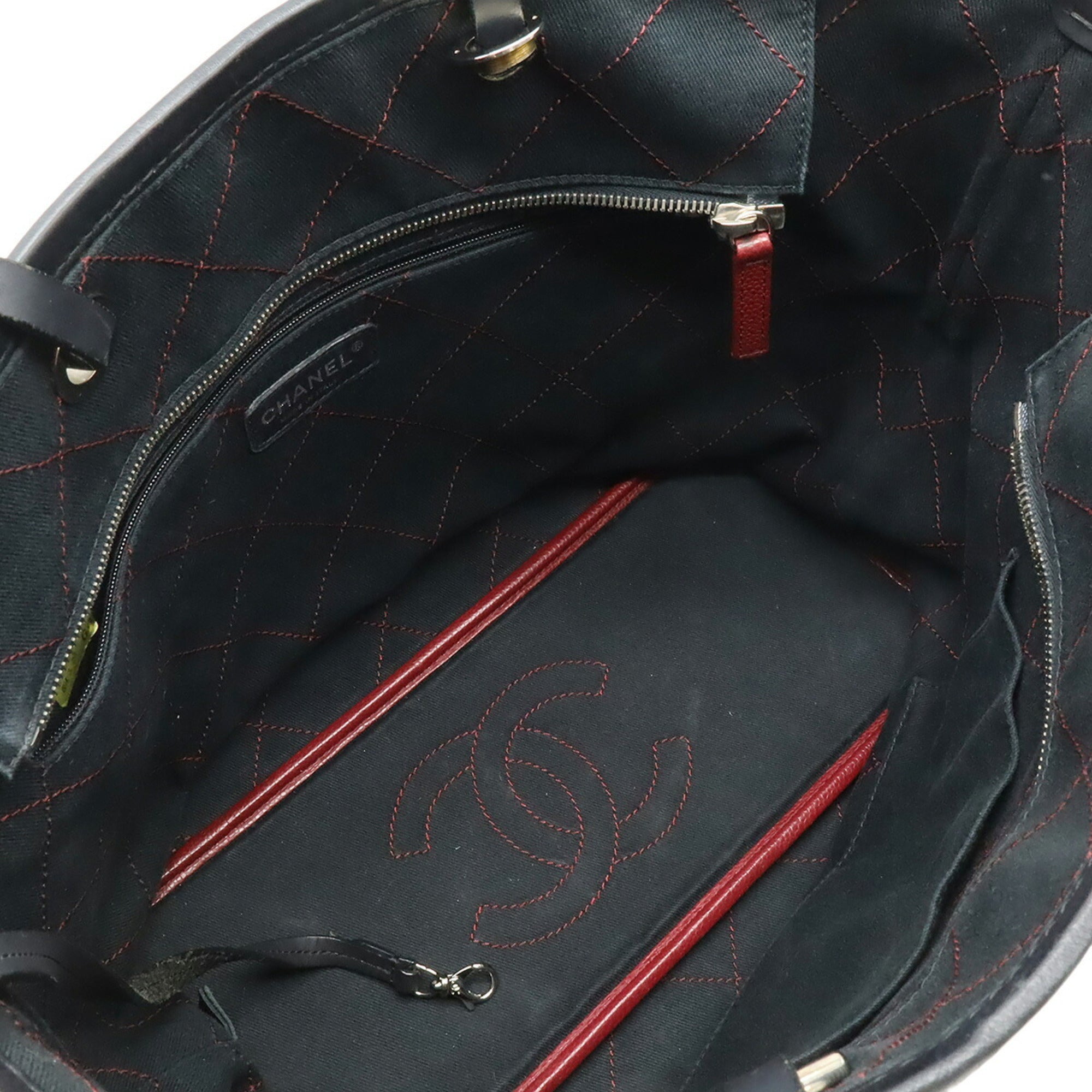Chanel Black Bordeaux Grained Calfskin Shoulder Bag Tote Bag (Pre-Owned)