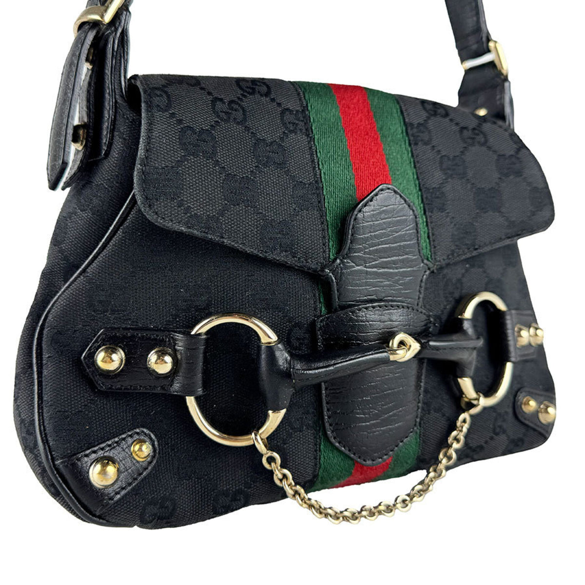 Gucci Black Gg Canvas Leather Handbag (Pre-Owned)