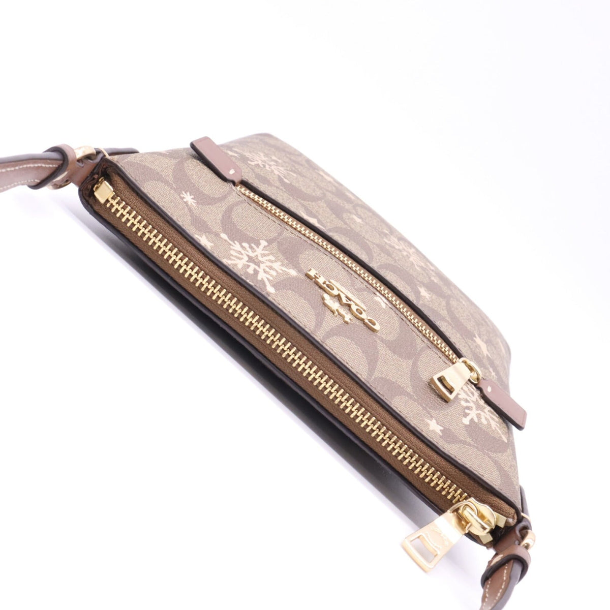 Coach Signature Beige Brown Signature Line Shoulder Bag (Pre-Owned)