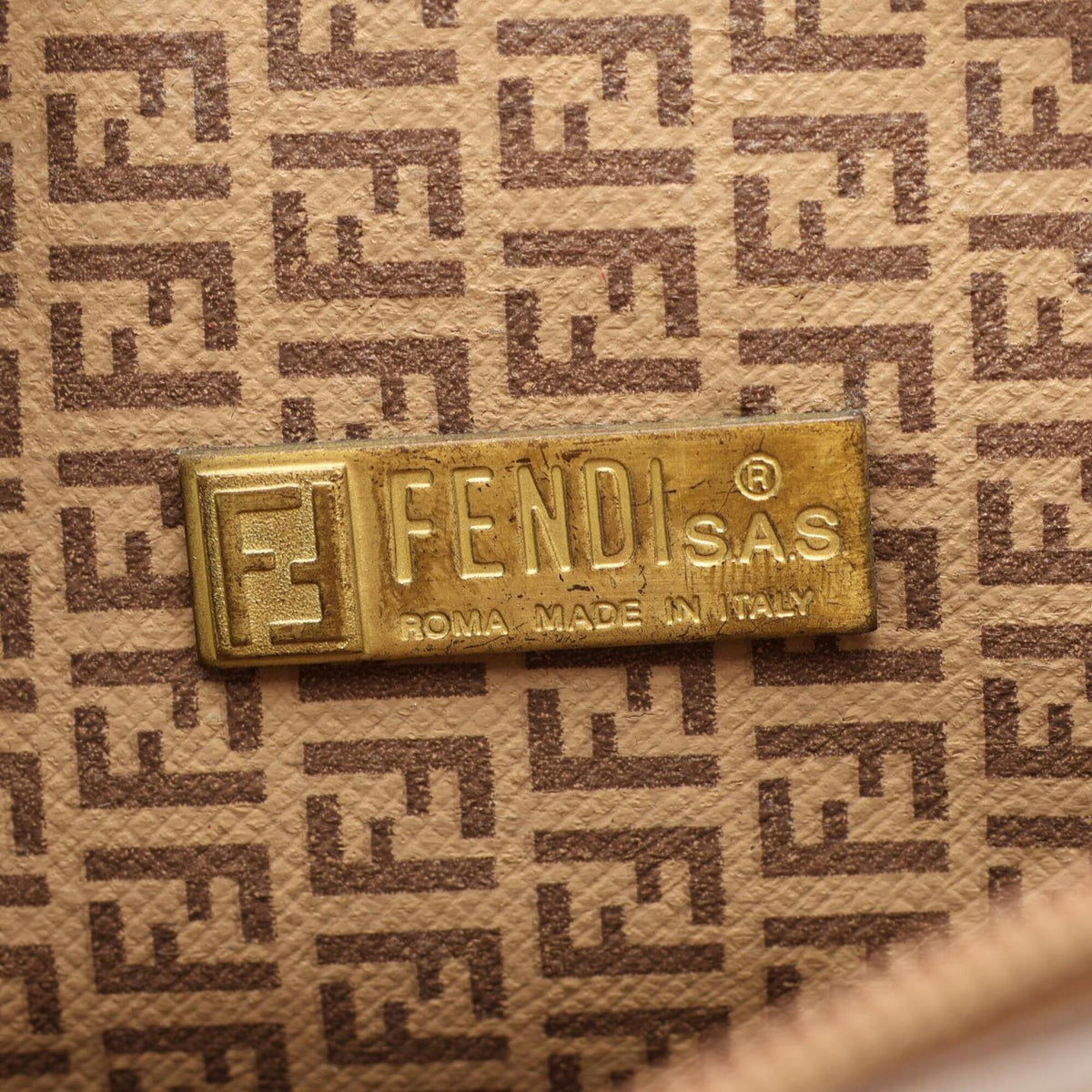 Fendi Beige Gray Coated Canvas Leather Handbag Shoulder Bag (Pre-Owned)