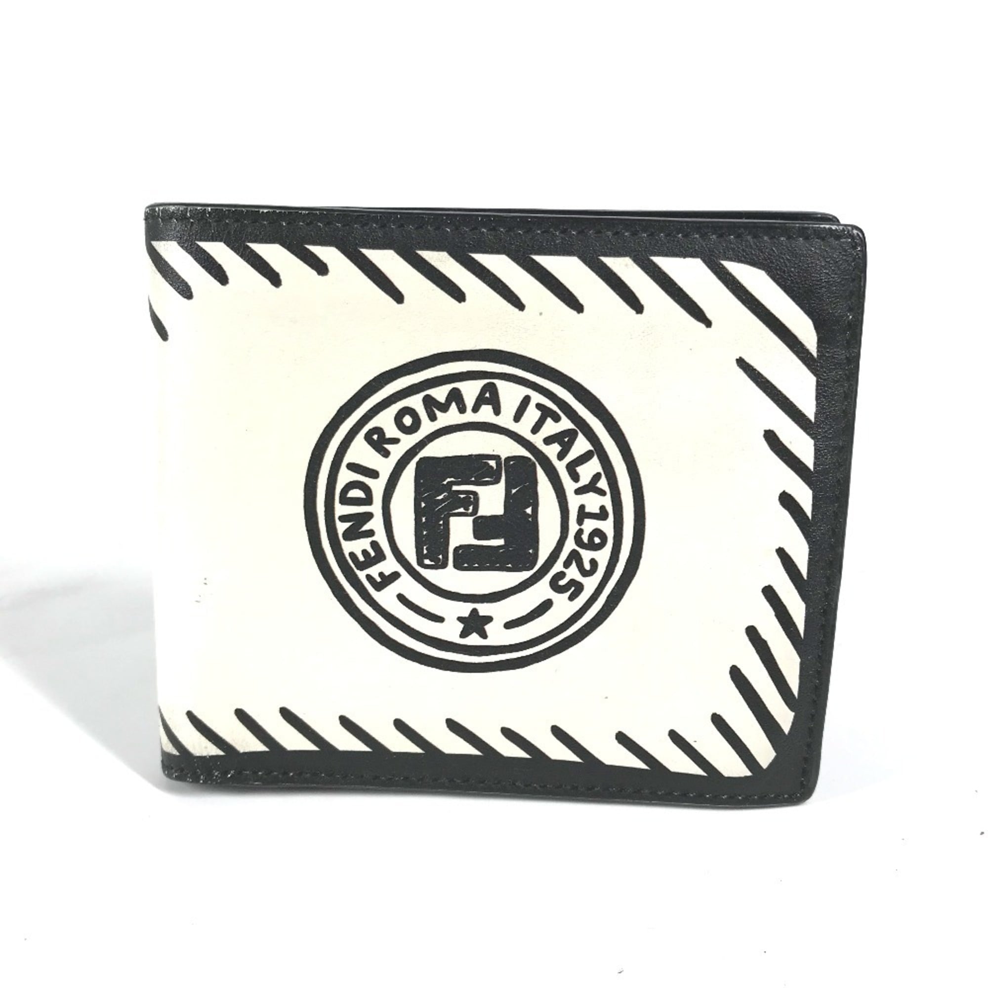 Fendi Black White Leather Bill Wallet (Bi-Fold) (Pre-Owned)