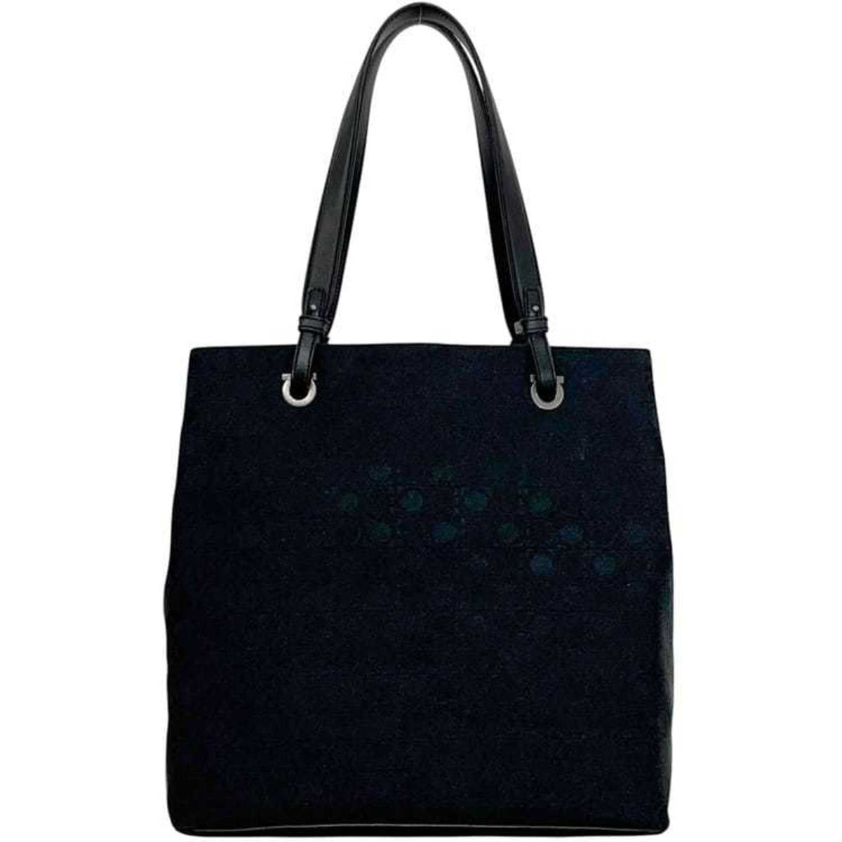 Salvatore Ferragamo Gancini Black Canvas Leather Tote Bag (Pre-Owned)