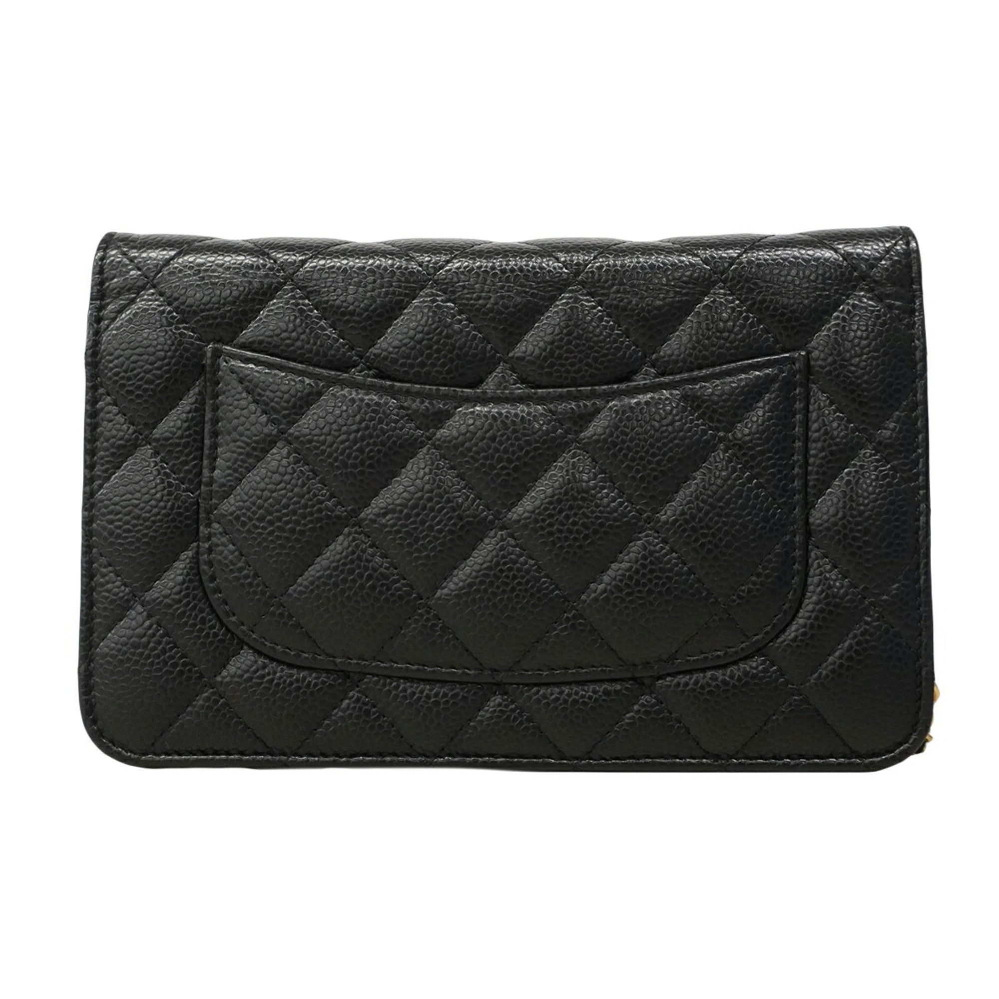 Chanel Black Grained Calfskin Chain/Shoulder Wallet (Pre-Owned)