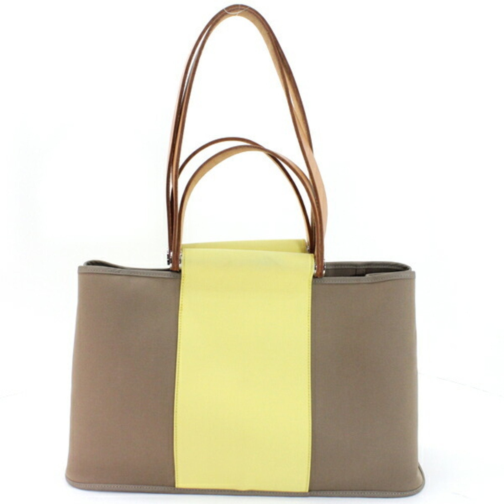 Hermes Etoupe Gray Soufre Toile Officier Leather Handbag (Pre-Owned)